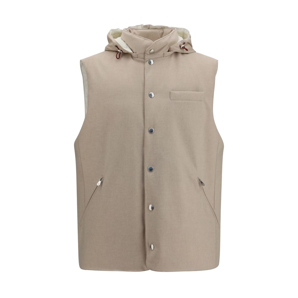 Brunello Cucinelli Beige Wool Oves Aries Sleeveless Men's Jacket