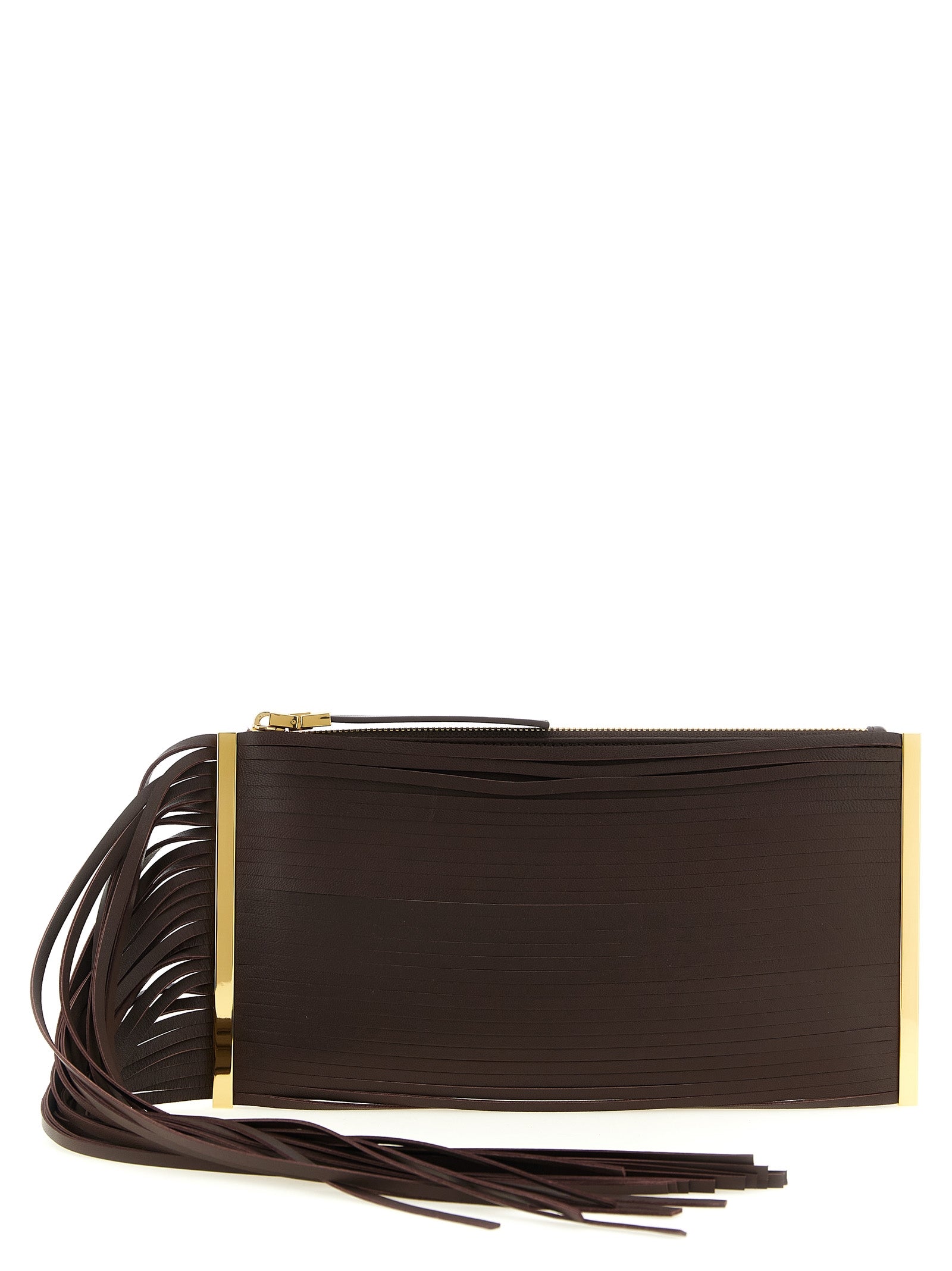 Elisabetta Franchi Brown Leather Clutch Women's Bag