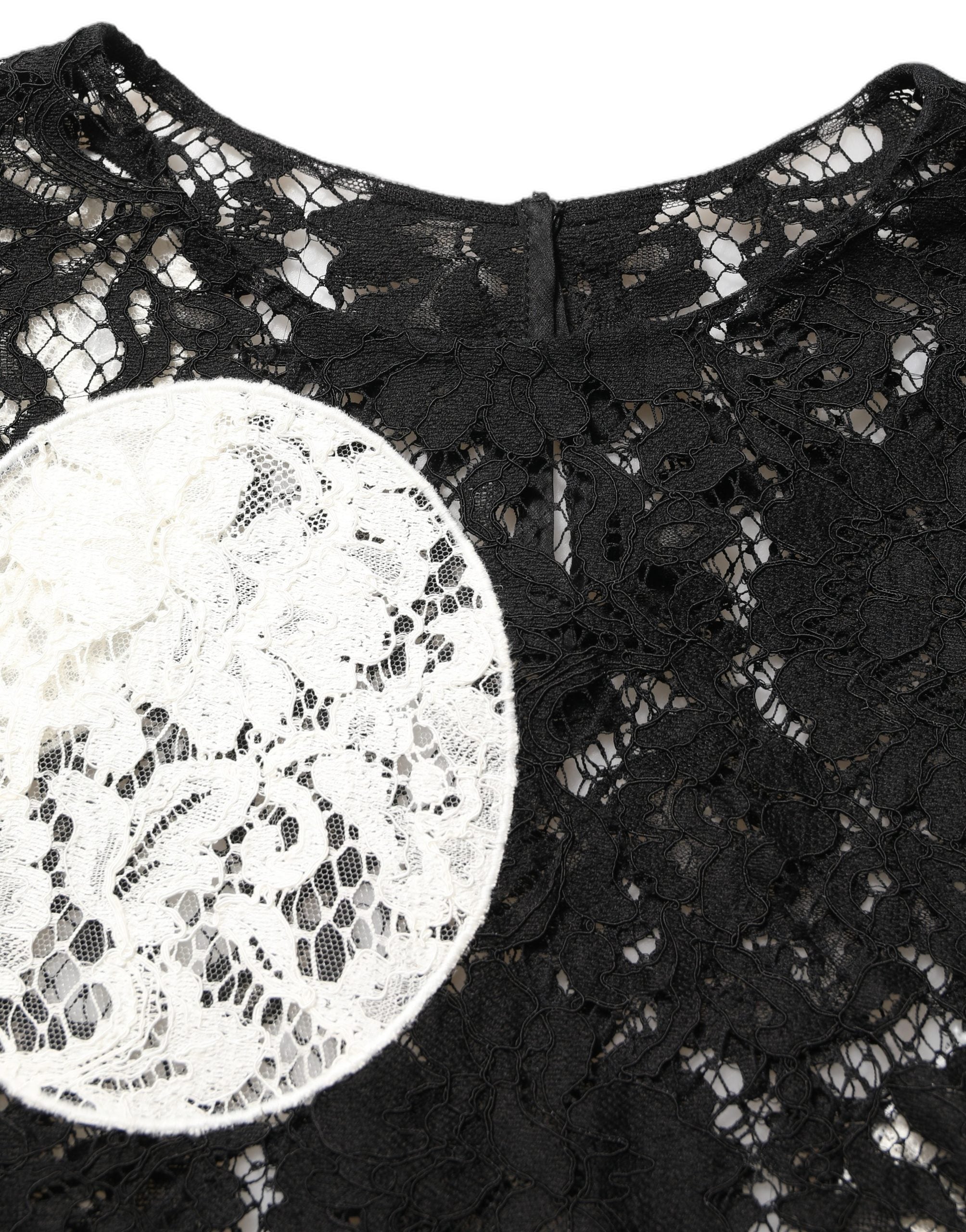 Dolce & Gabbana Black White Floral Lace Short Sleeve Blouse Women's Top