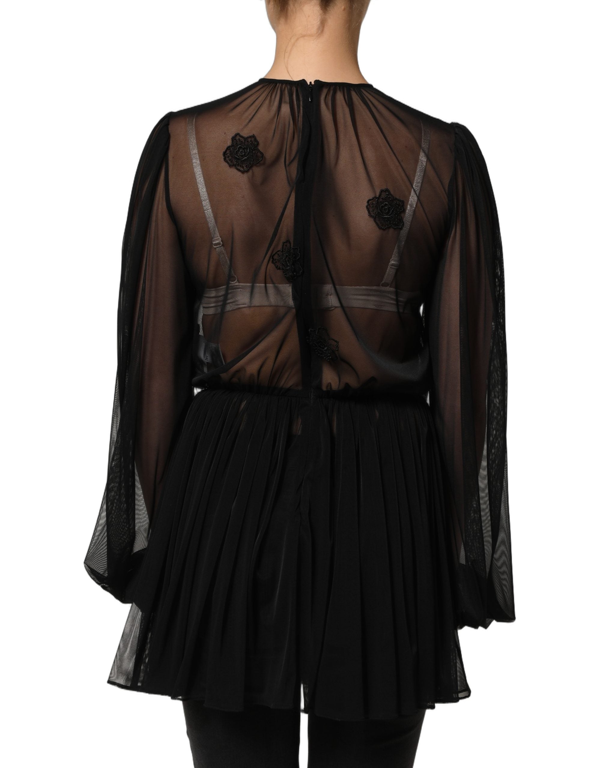 Dolce & Gabbana Black Polyester Mesh Sheer Crewneck Blouse Women's Top (Pre-Owned)