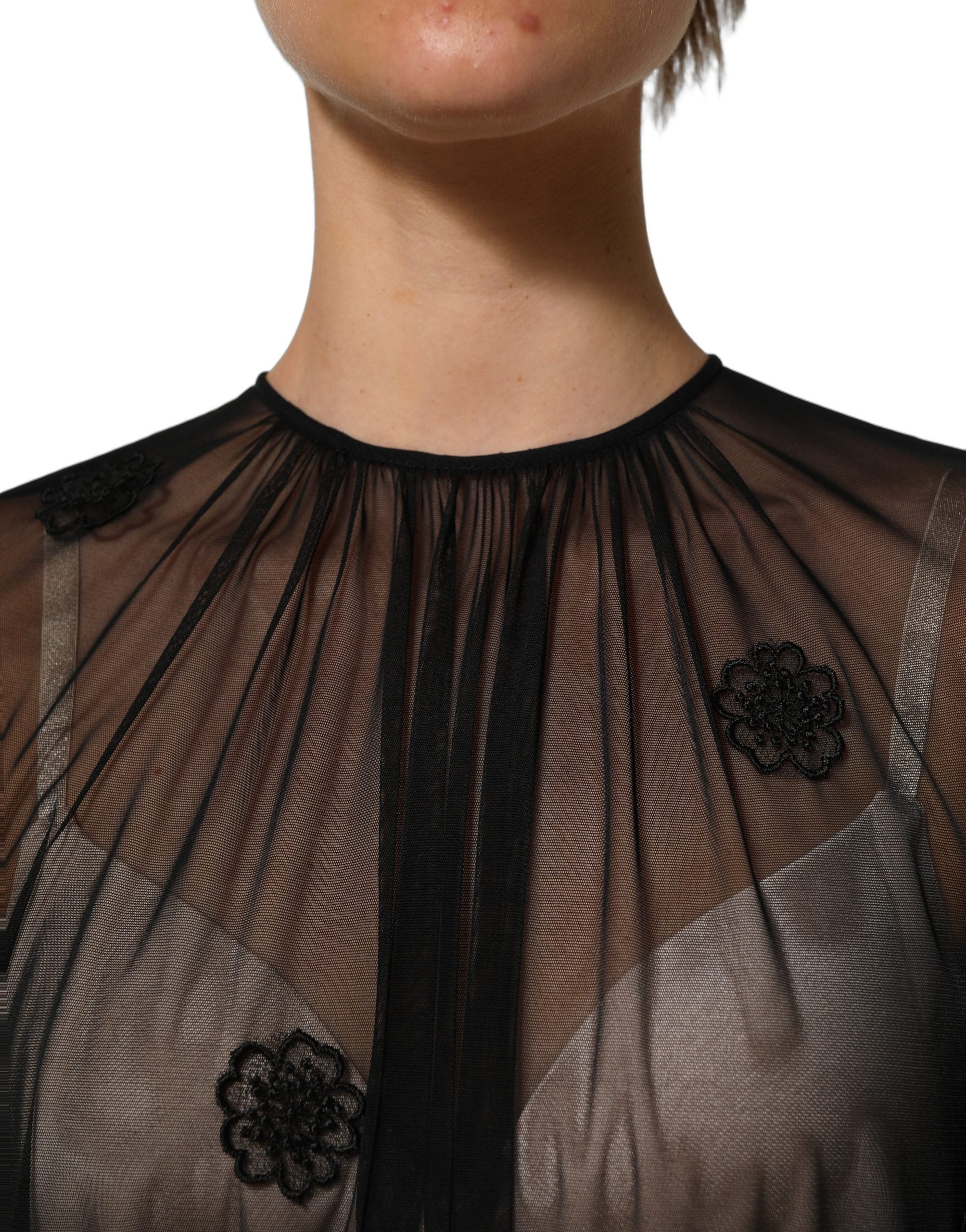 Dolce & Gabbana Black Polyester Mesh Sheer Crewneck Blouse Women's Top (Pre-Owned)