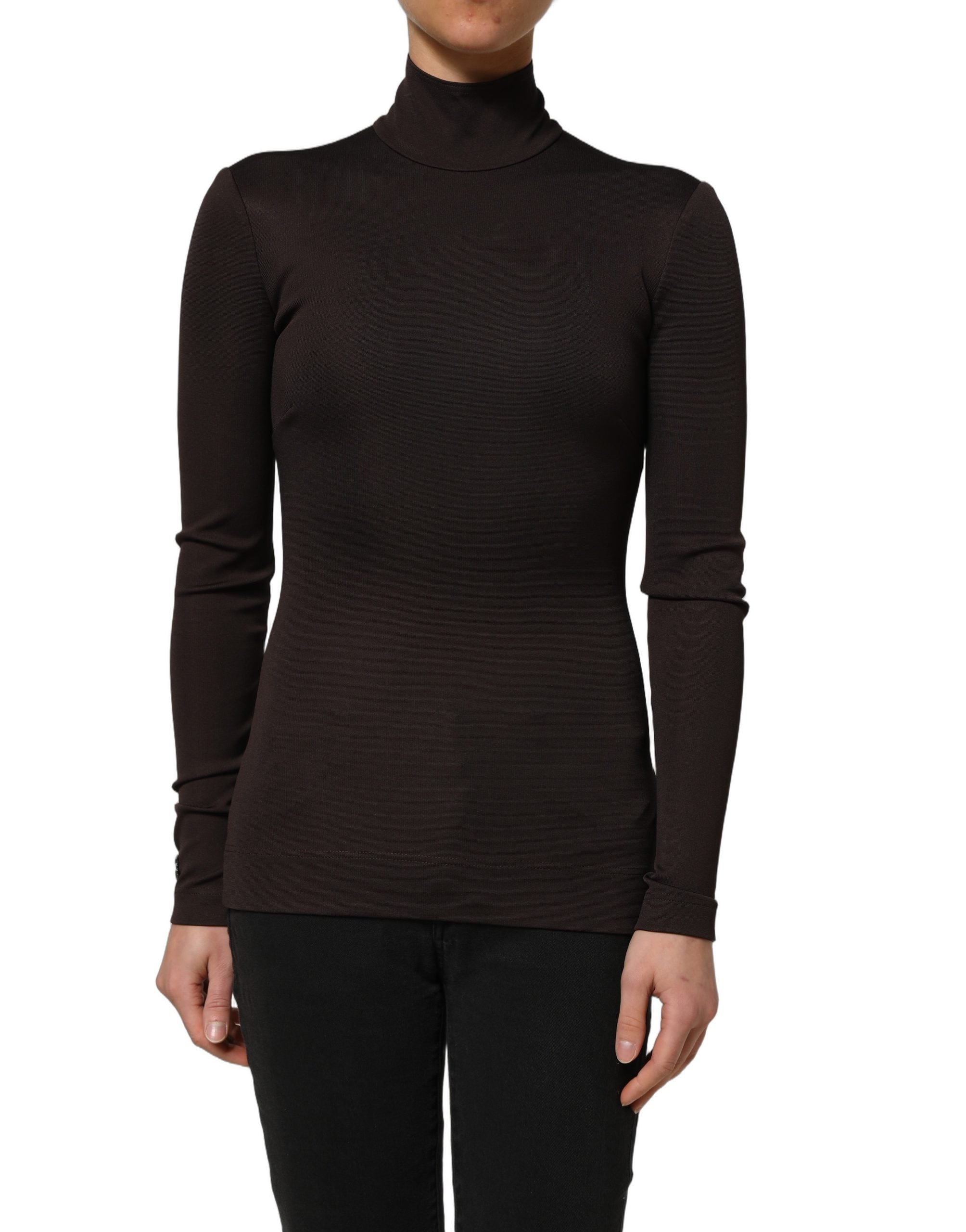 Dolce & Gabbana Brown Turtleneck Long Sleeves Blouse Women's Top (Pre-Owned)