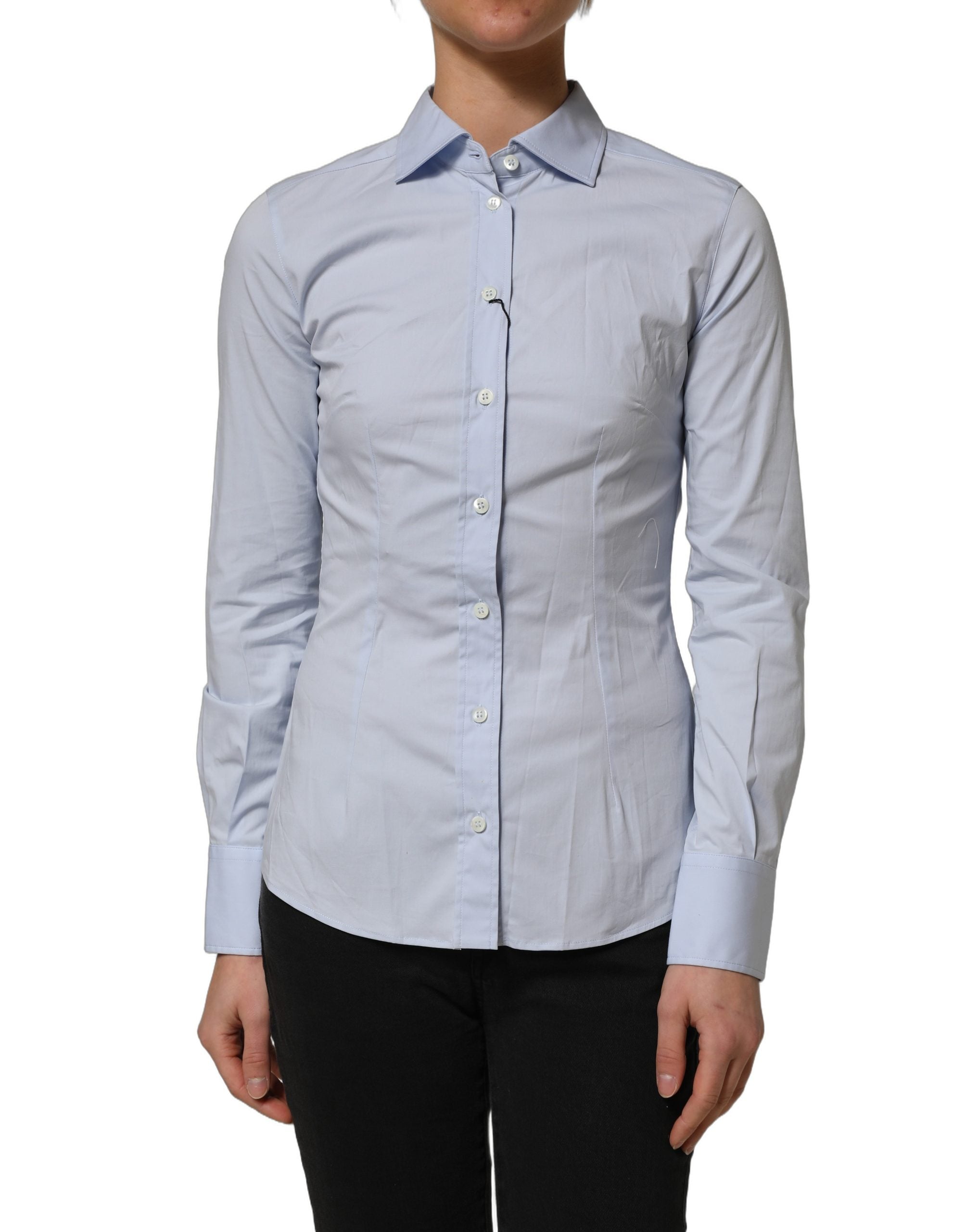 Dolce & Gabbana Blue Collared Long Sleeves Dress Shirt Women's Top (Pre-Owned)