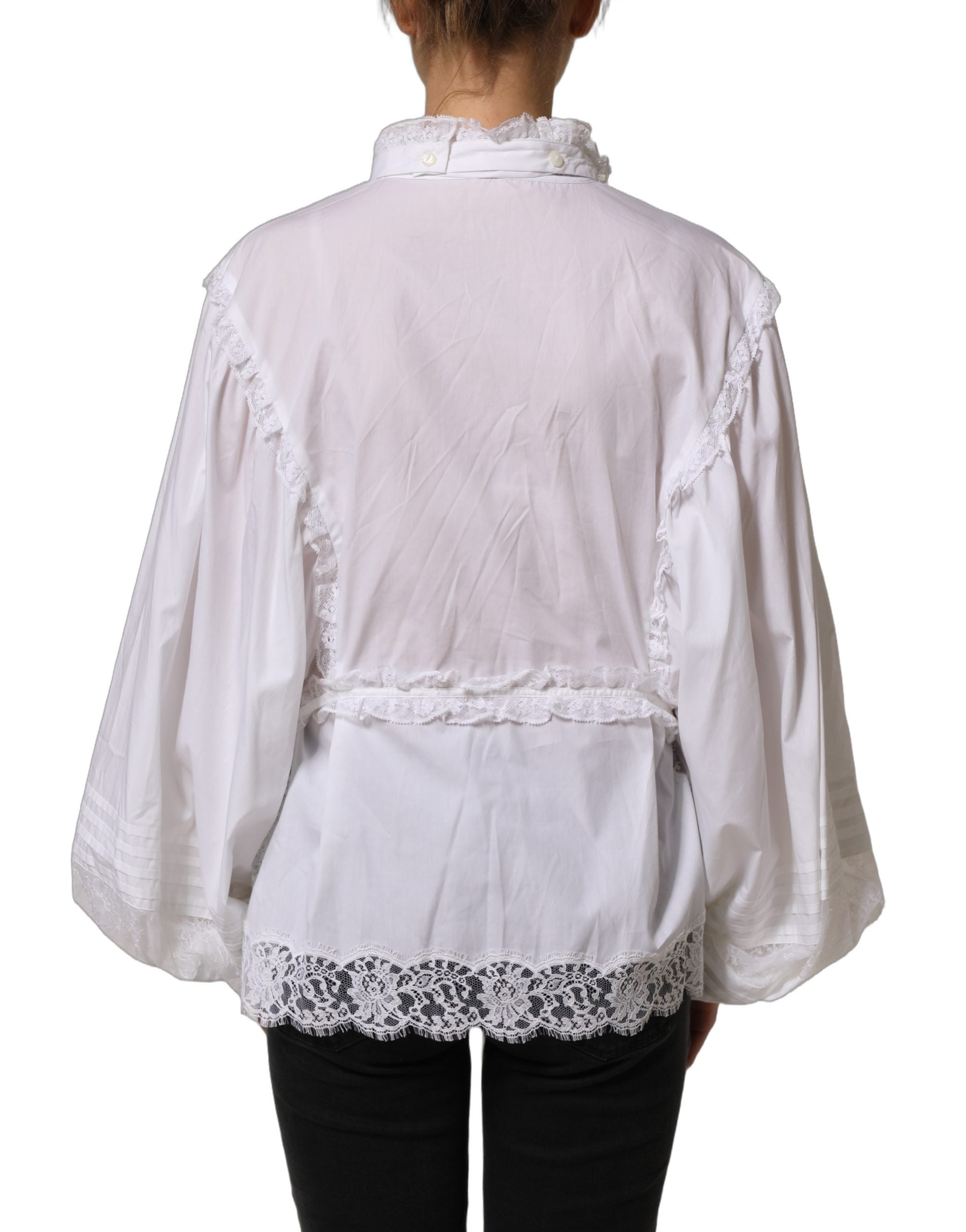 Dolce & Gabbana White Ruffled Lace Embellished Blouse Women's Top