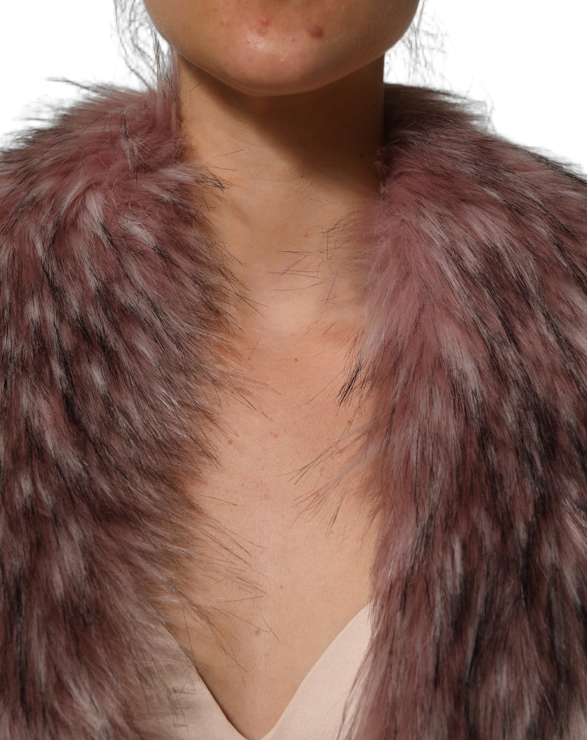 Dolce & Gabbana Pink Acrylic Faux Fur Knit Shrug Vest Women's Top