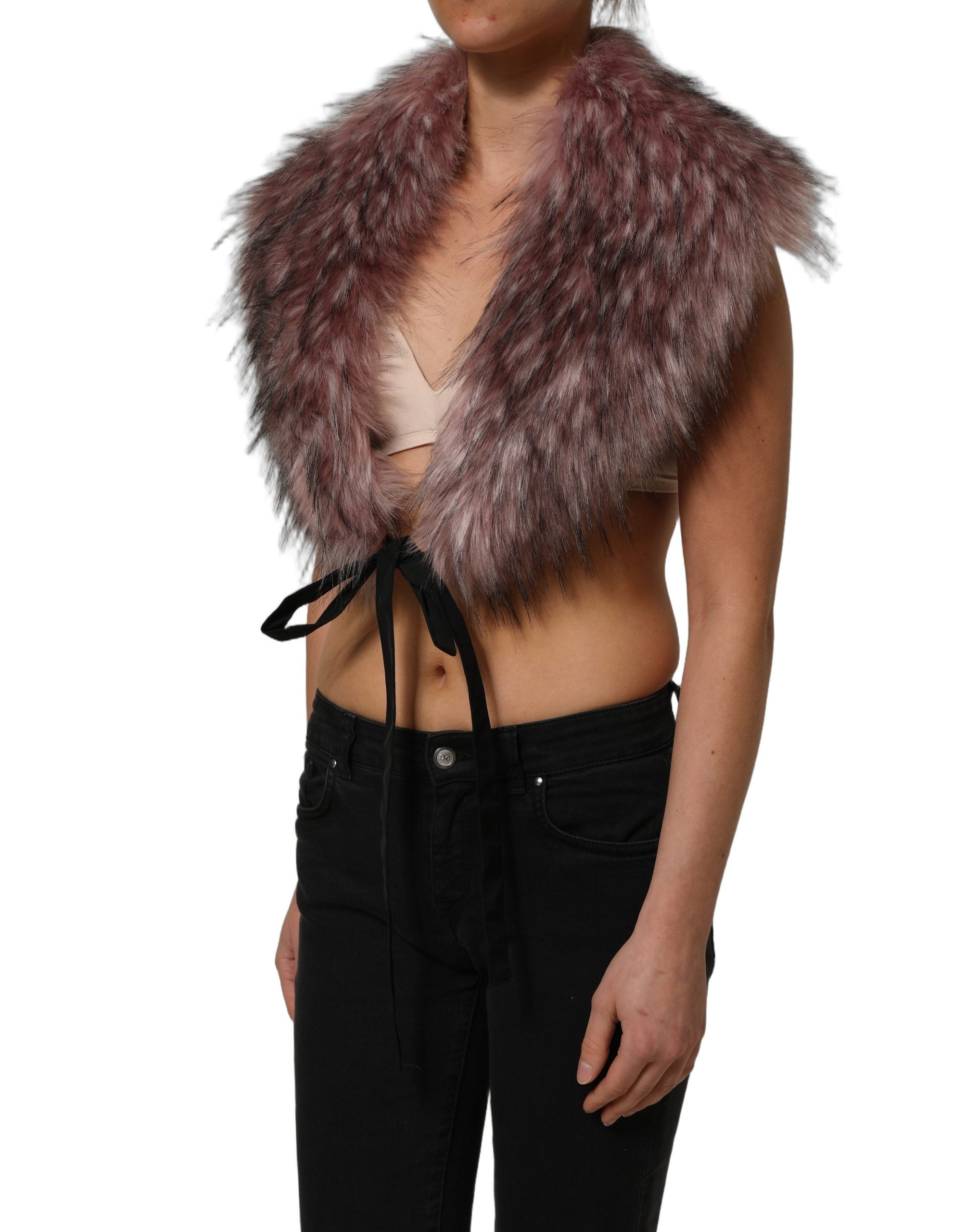Dolce & Gabbana Pink Acrylic Faux Fur Knit Shrug Vest Women's Top