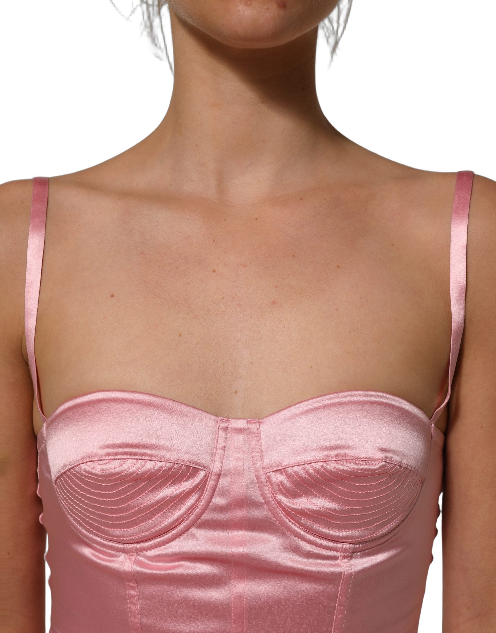 Dolce & Gabbana Pink Silk Satin Padded Bra Corset Style Women's Top (Pre-Owned)