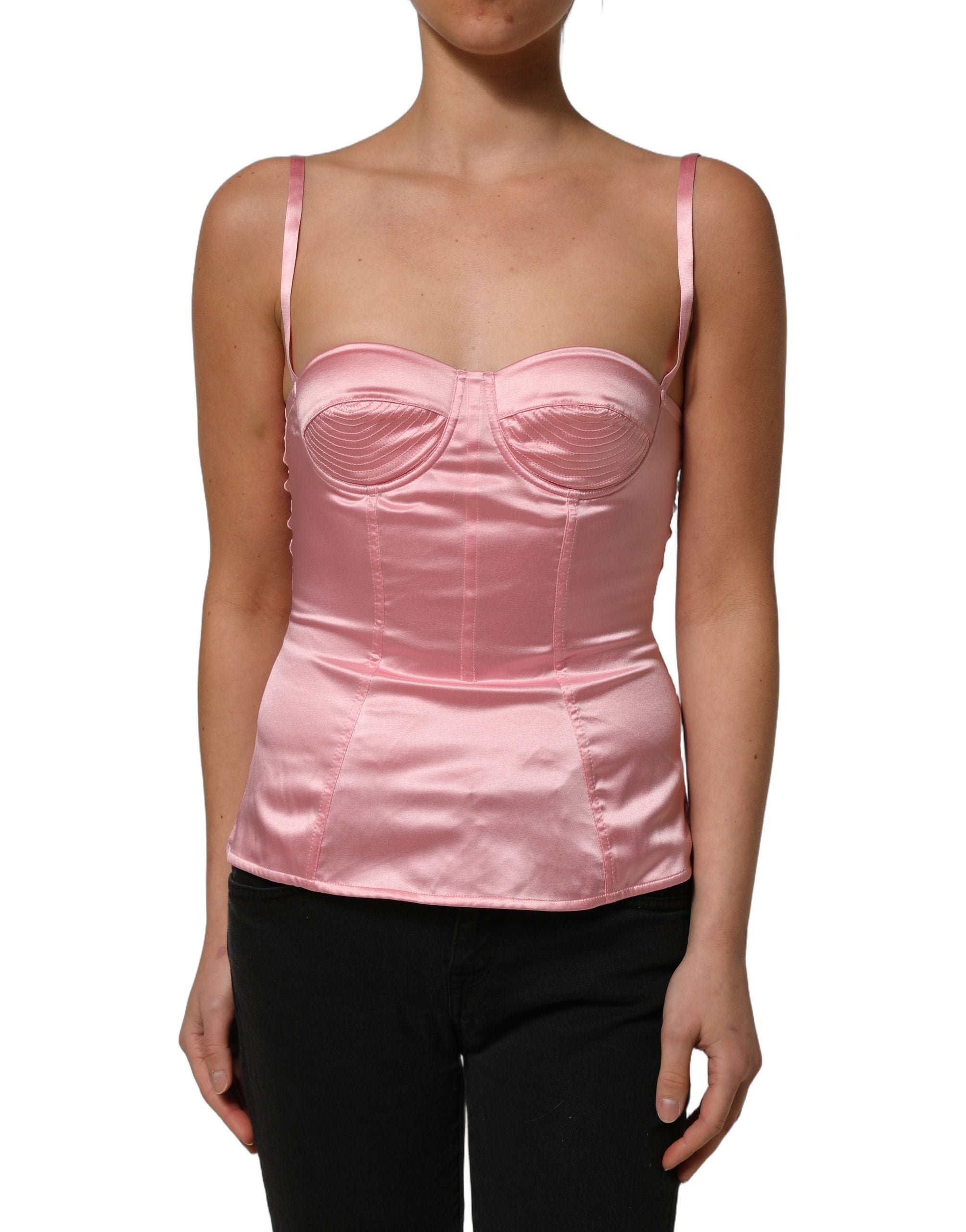 Dolce & Gabbana Pink Silk Satin Padded Bra Corset Style Women's Top (Pre-Owned)