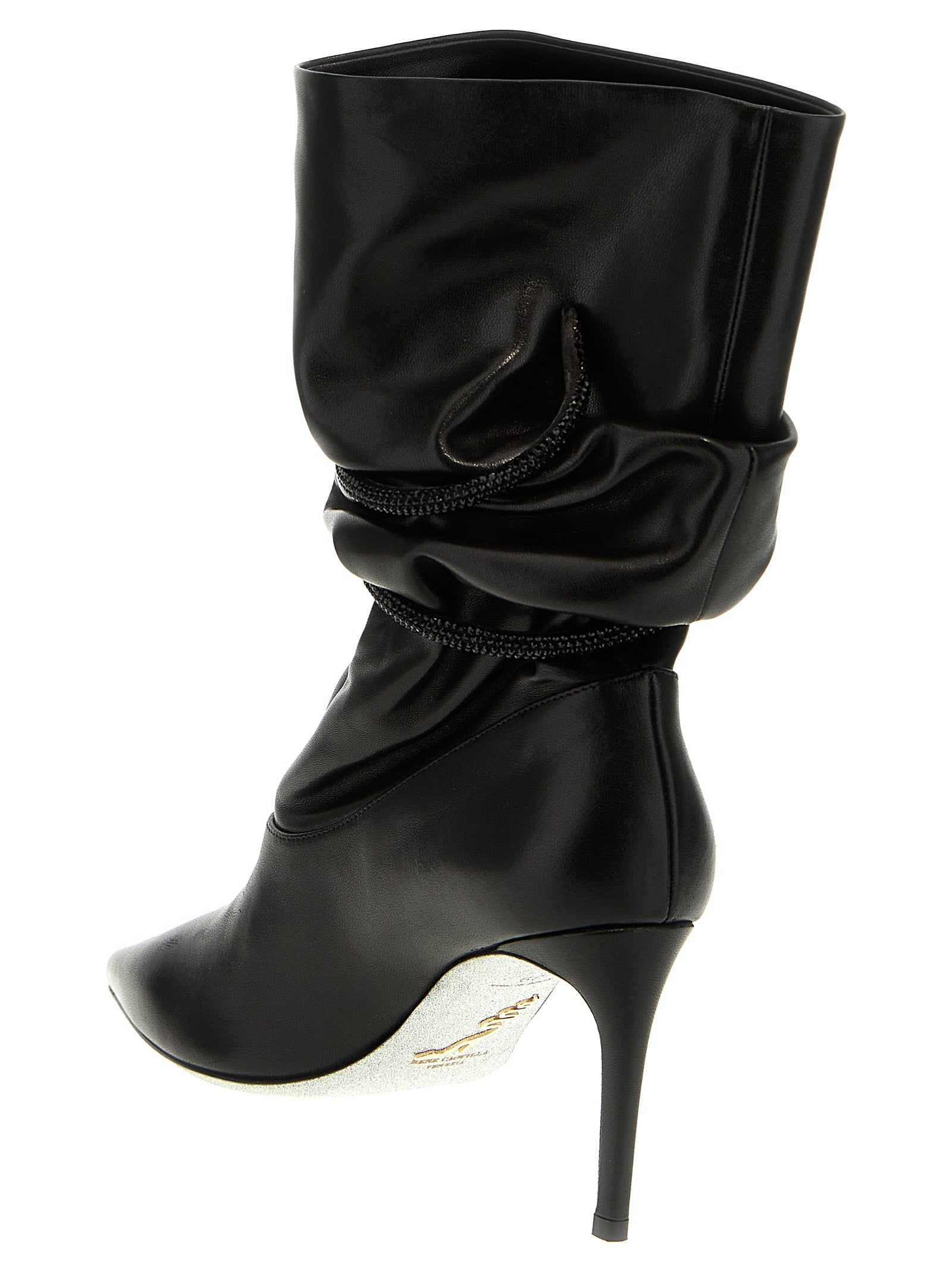 RENE CAOVILLA Black Lamb Leather Ankle Women's Boots