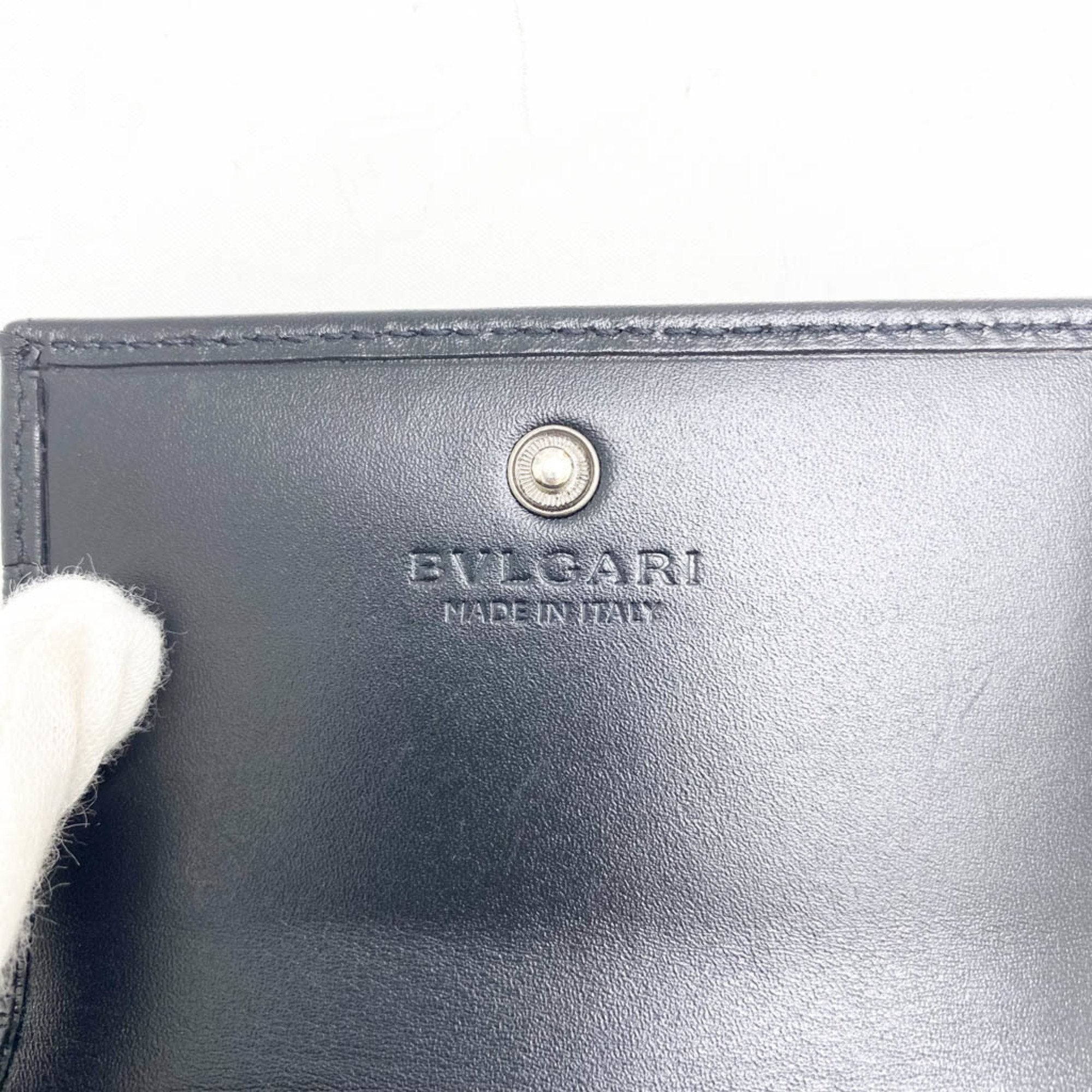 Bulgari Card Case Black Leather Wallet  (Pre-Owned)