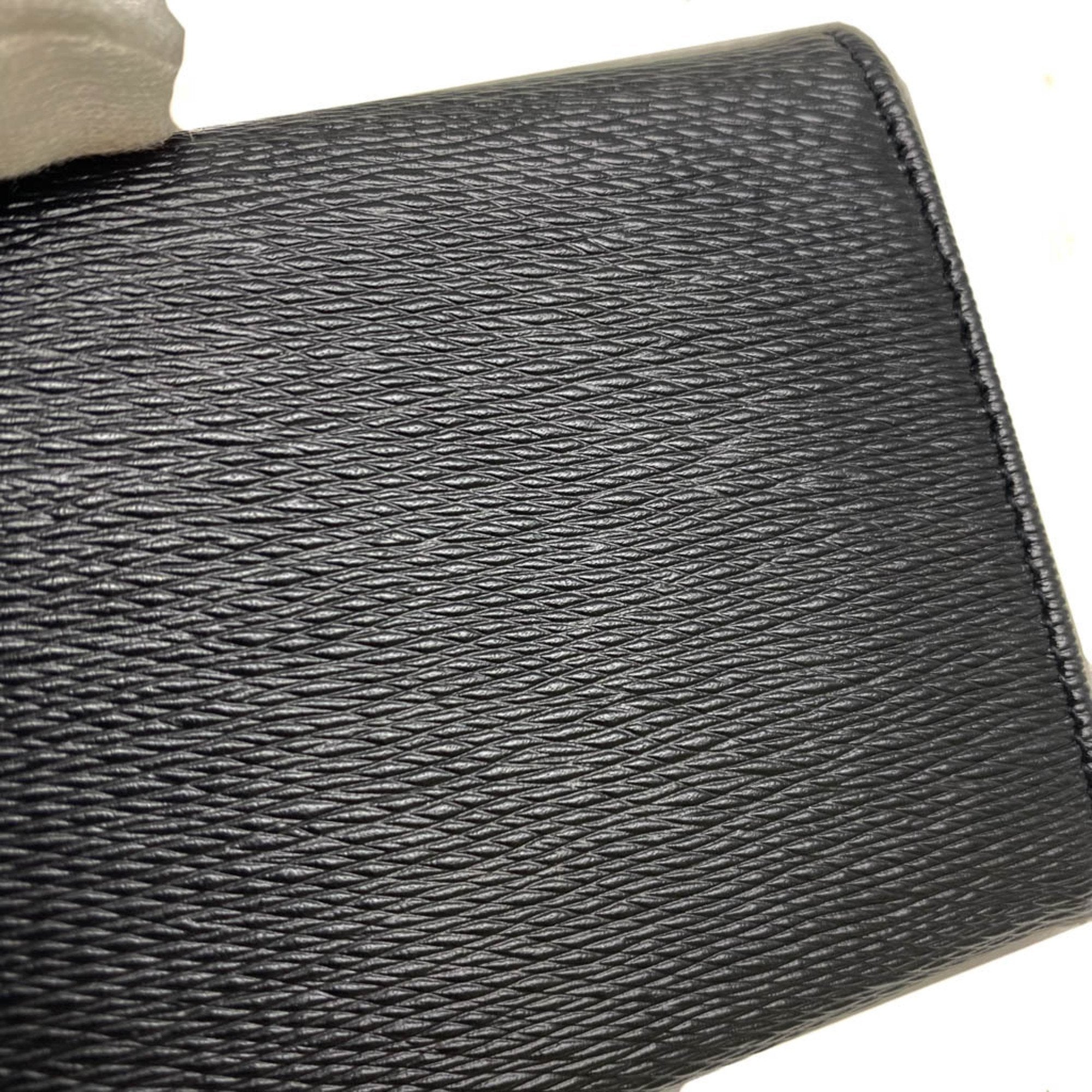 Bulgari Card Case Black Leather Wallet  (Pre-Owned)