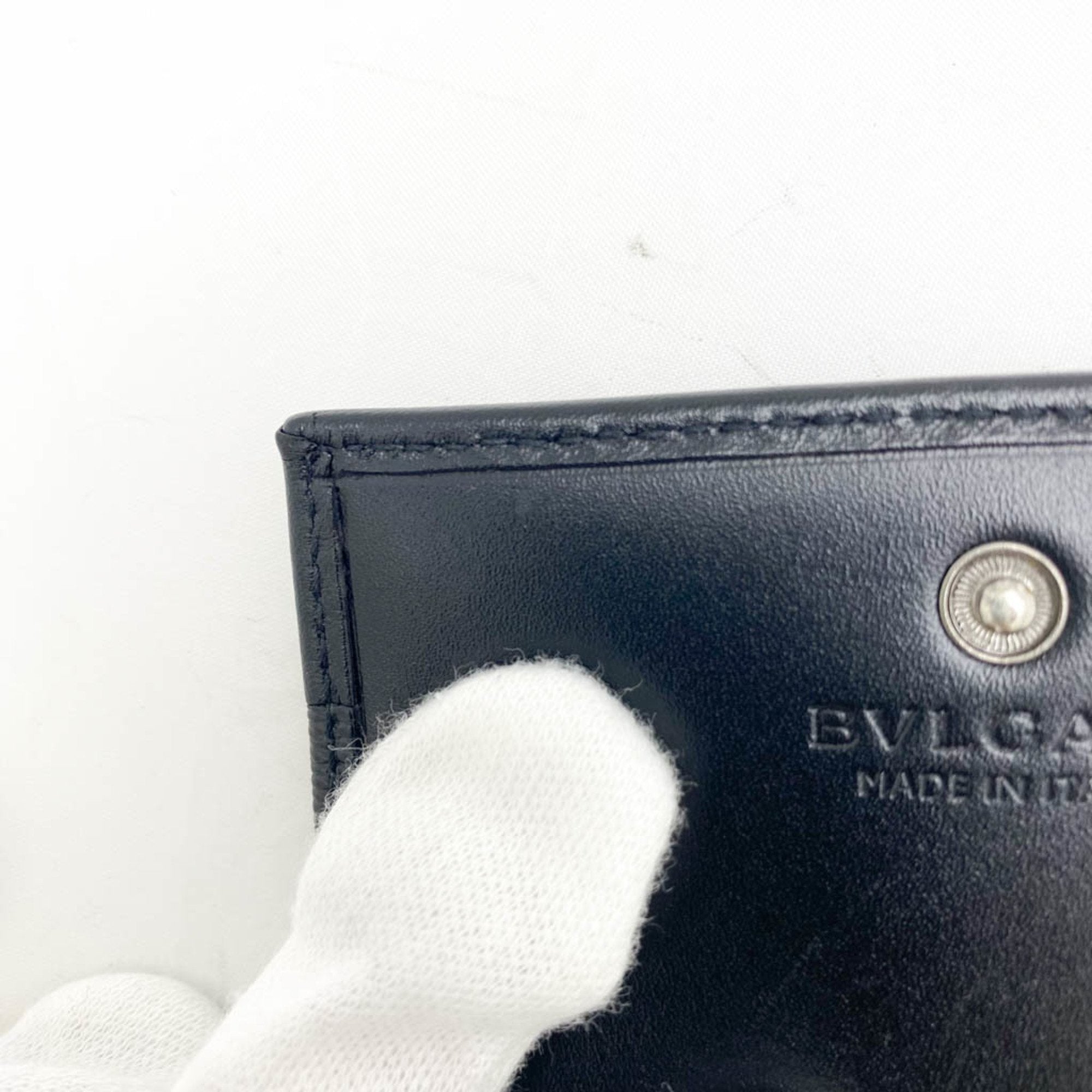 Bulgari Card Case Black Leather Wallet  (Pre-Owned)
