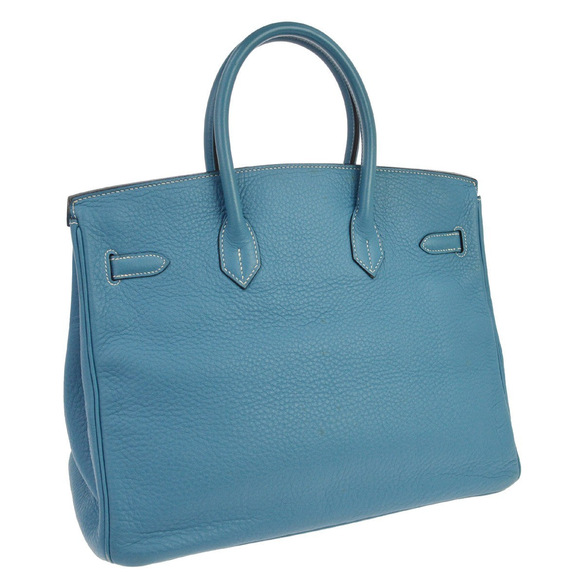Hermes Birkin Blue Clemence With Gold Hardware Blue Leather Handbag (Pre-Owned)