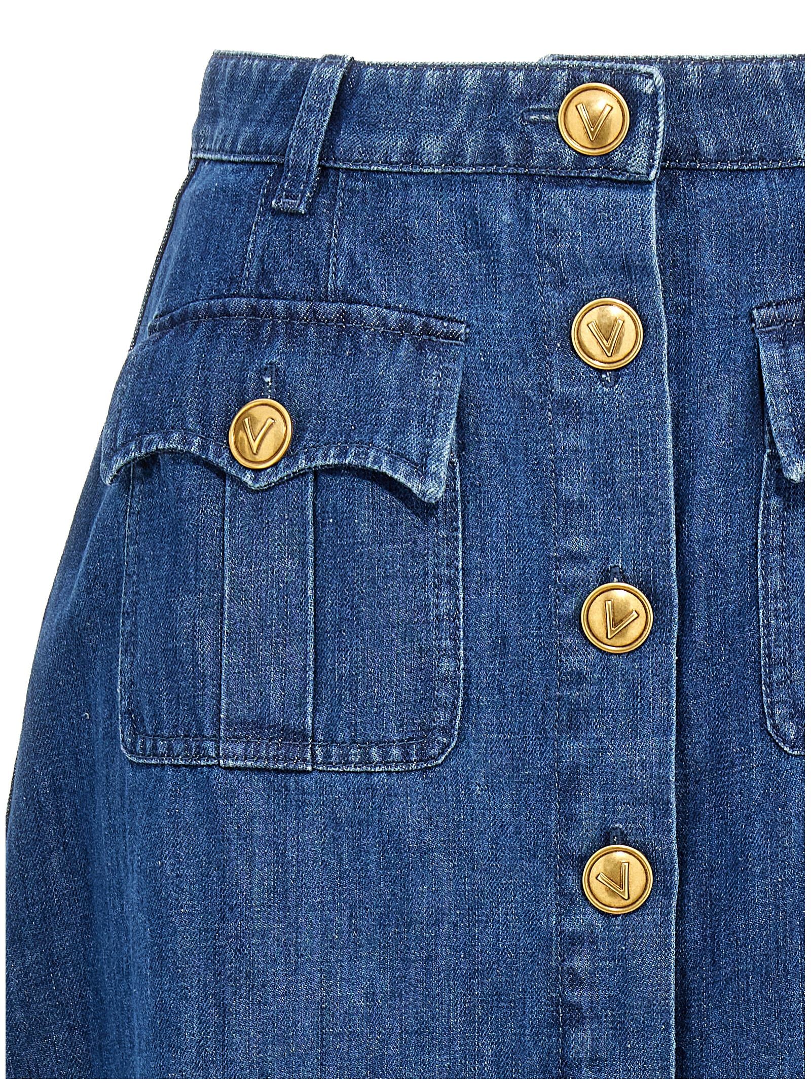 Valentino Garavani Blue Cotton Midi Women's Skirt