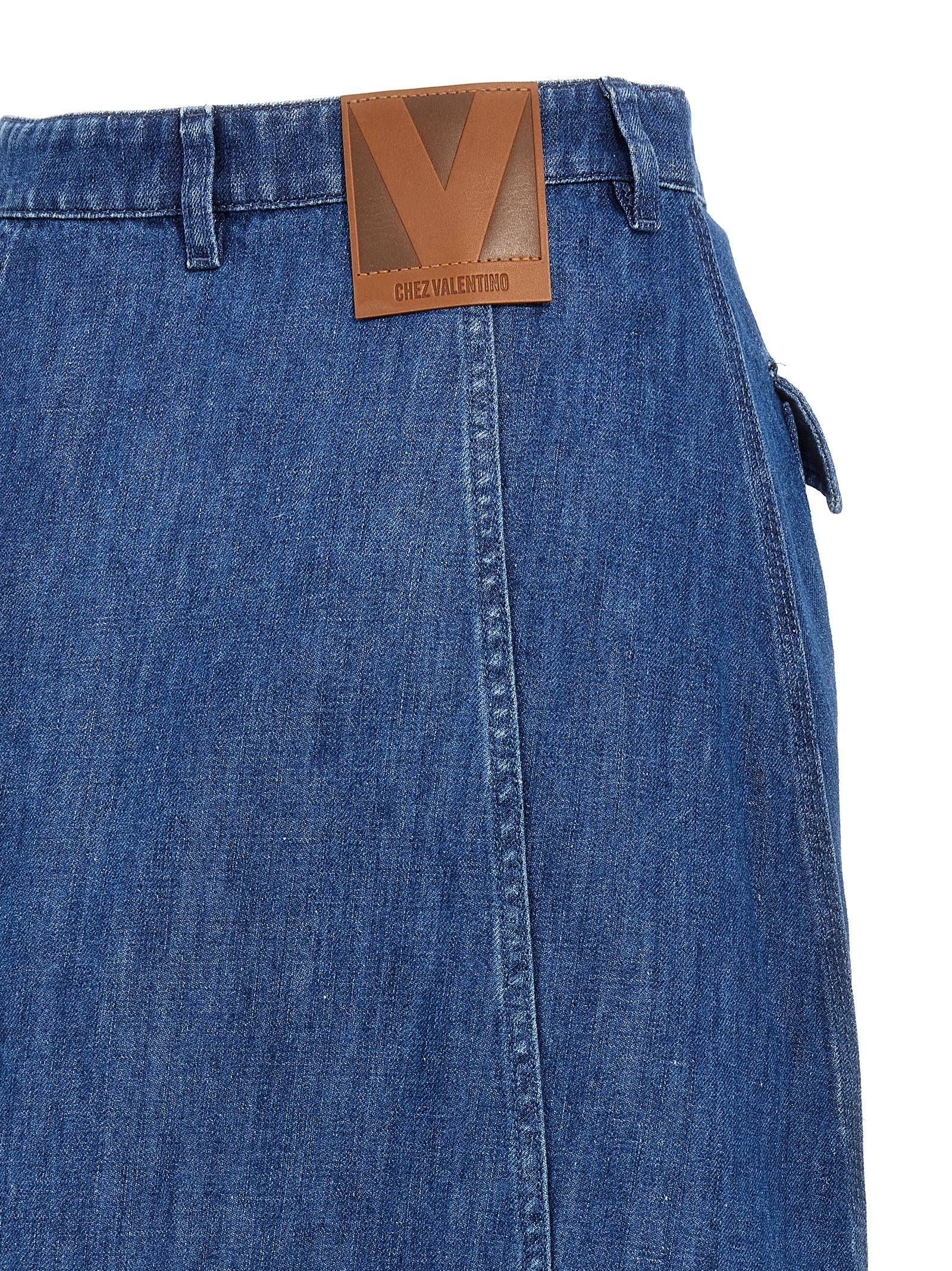 Valentino Garavani Blue Cotton Midi Women's Skirt