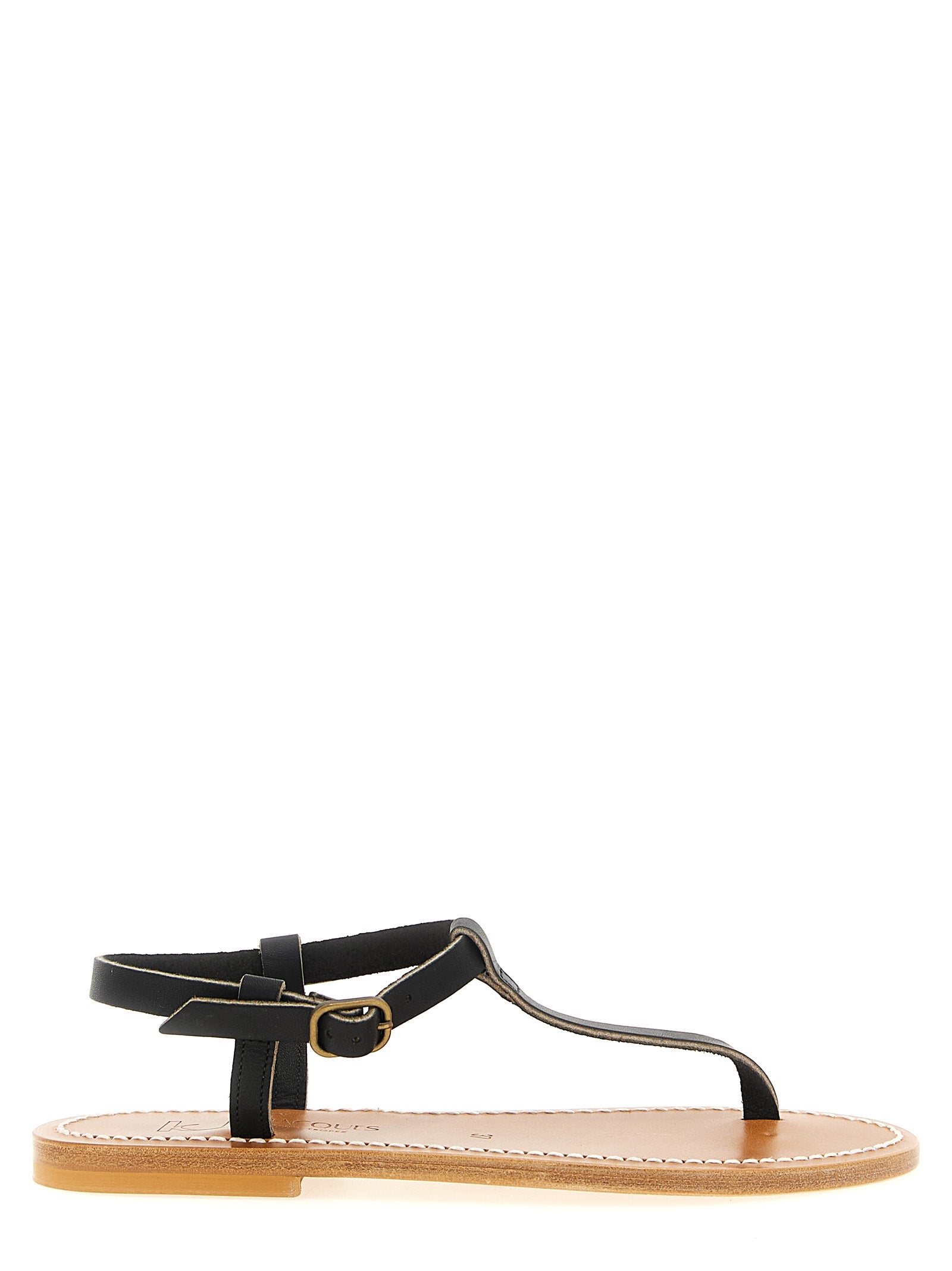K.JACQUES SAINT TROPEZ Black Cowhide Flat Women's Sandals