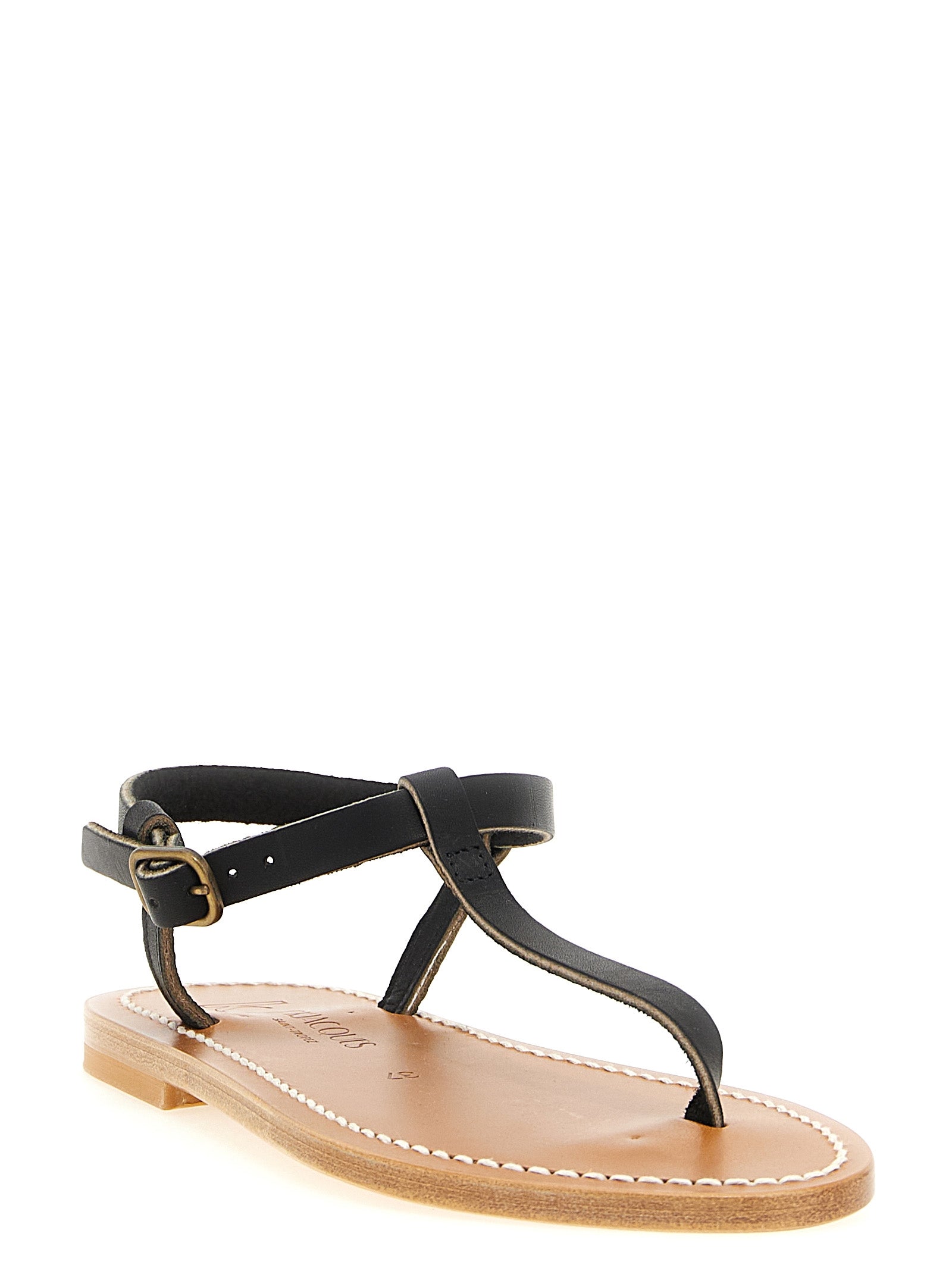 K.JACQUES SAINT TROPEZ Black Cowhide Flat Women's Sandals