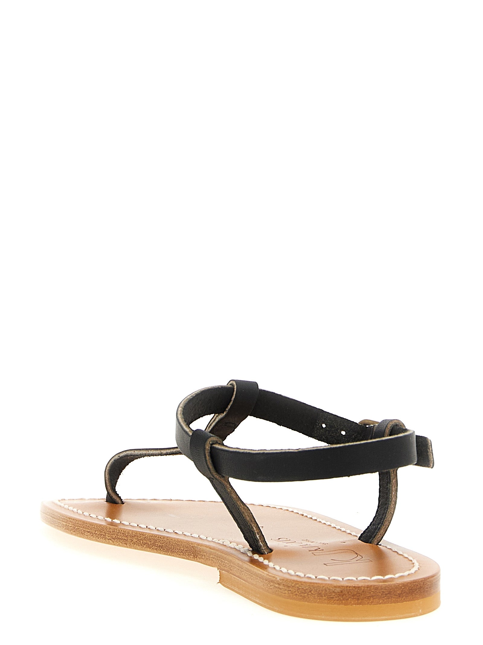 K.JACQUES SAINT TROPEZ Black Cowhide Flat Women's Sandals