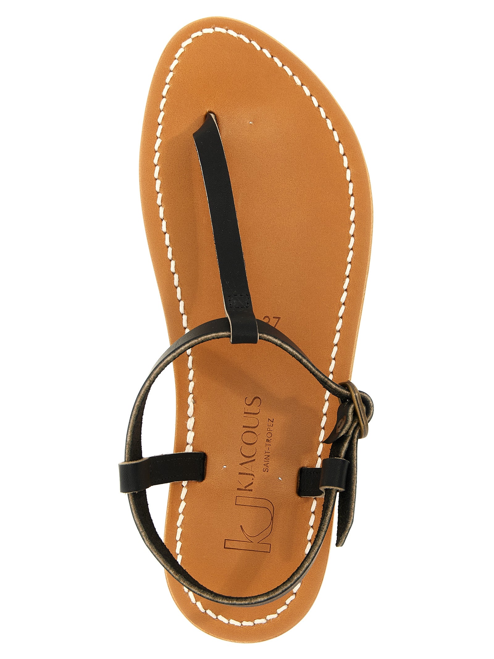 K.JACQUES SAINT TROPEZ Black Cowhide Flat Women's Sandals