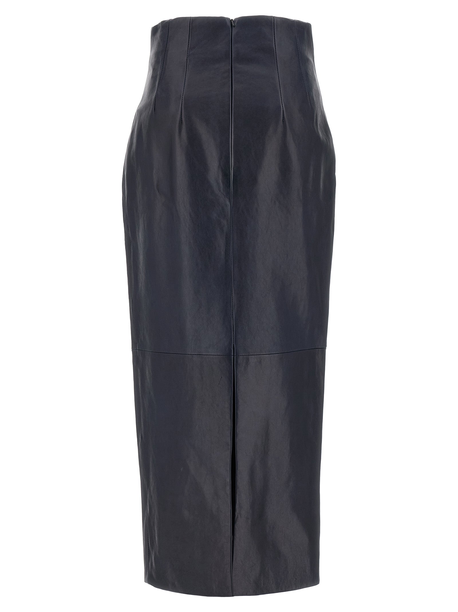 Khaite Blue Lamb Leather Midi Women's Skirt