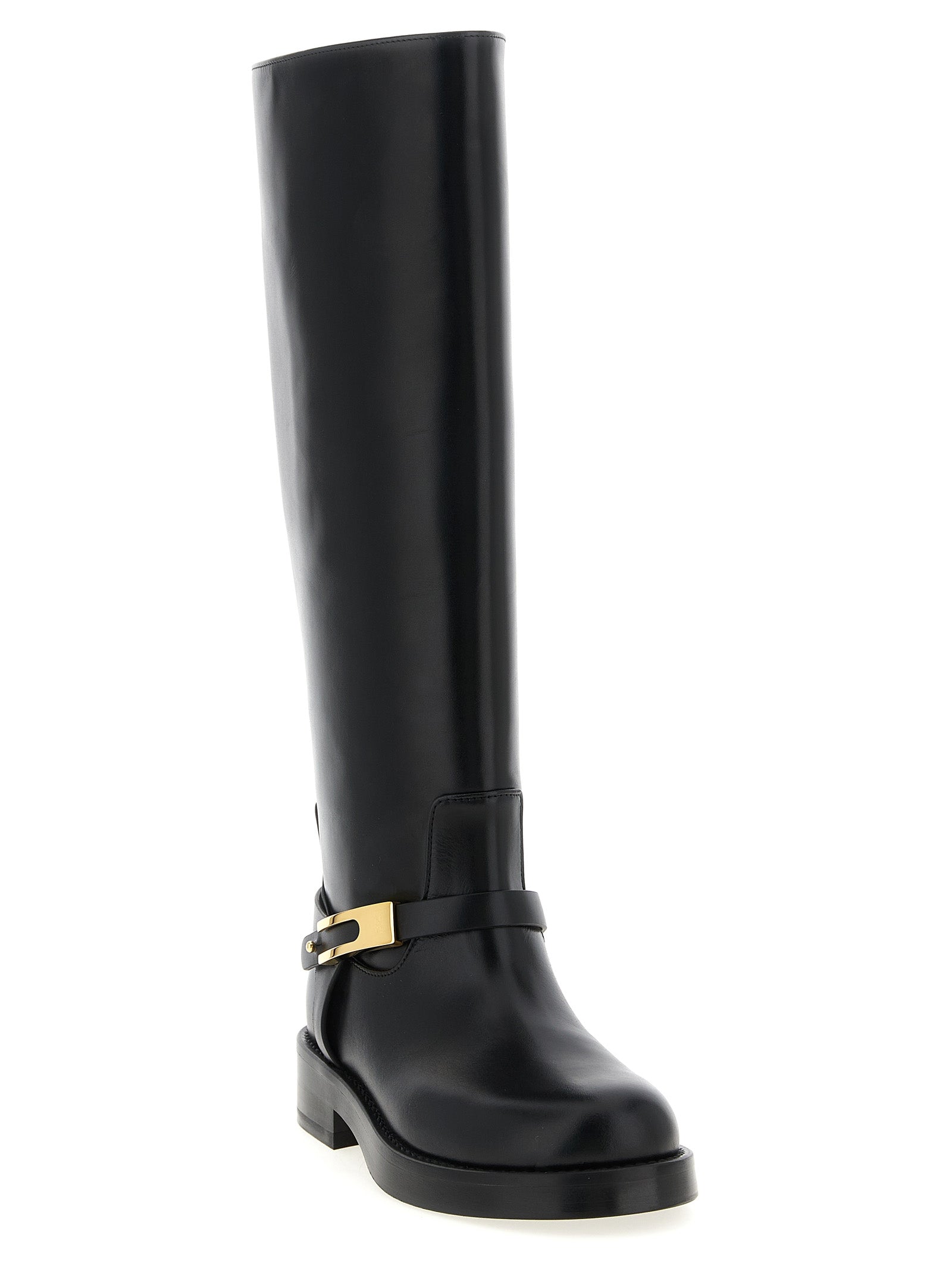 Elisabetta Franchi Black Calfskin Over The Women's Knee