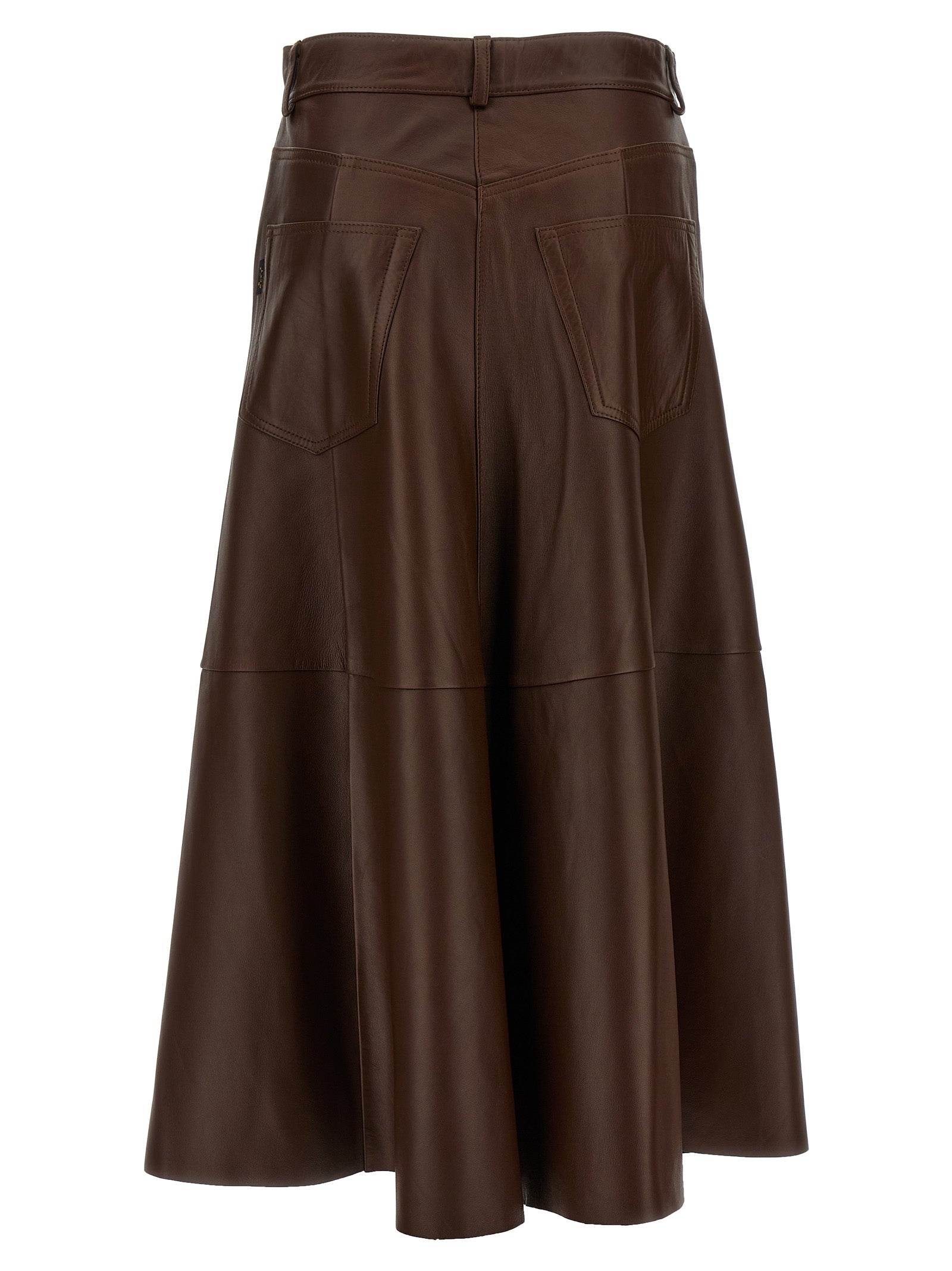 Haikure Brown Lamb Leather Midi Women's Skirt