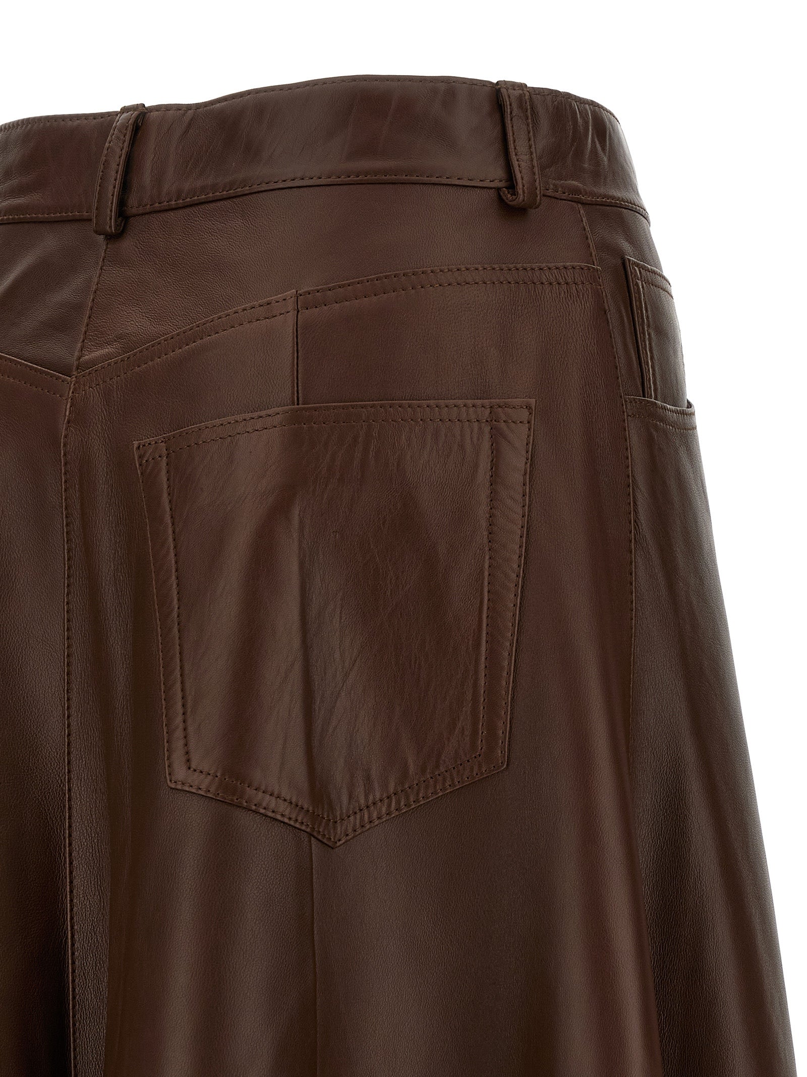 Haikure Brown Lamb Leather Midi Women's Skirt