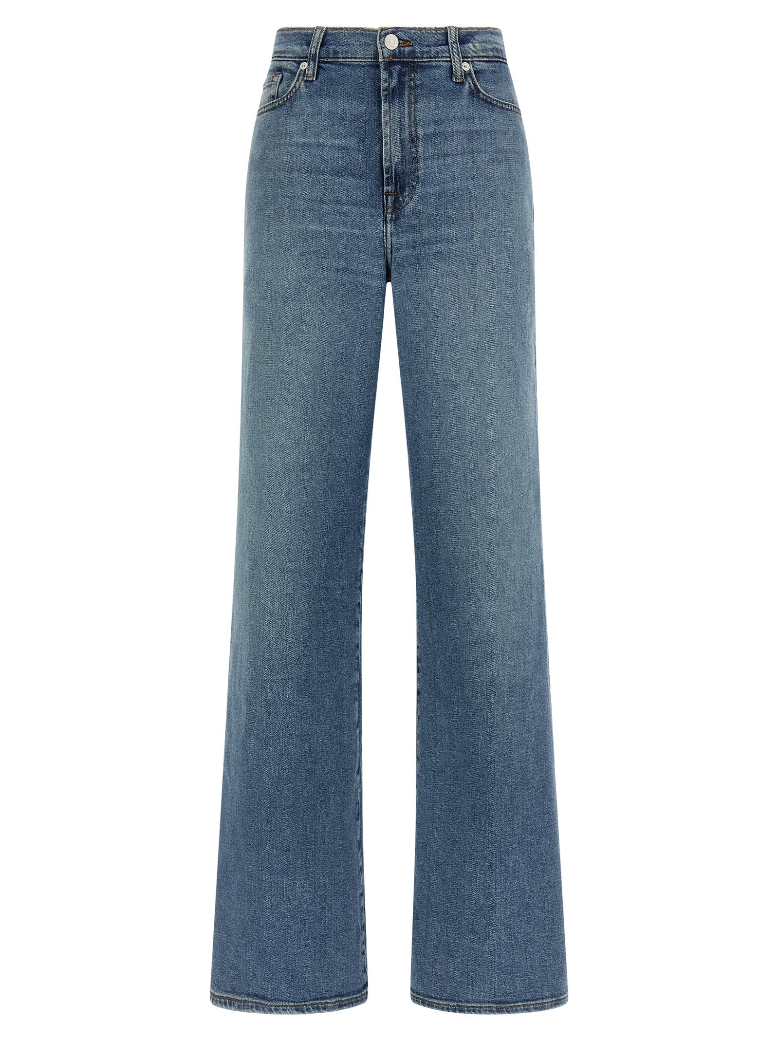 7 For All Mankind Blue Cotton Straight-Leg Women's Jeans