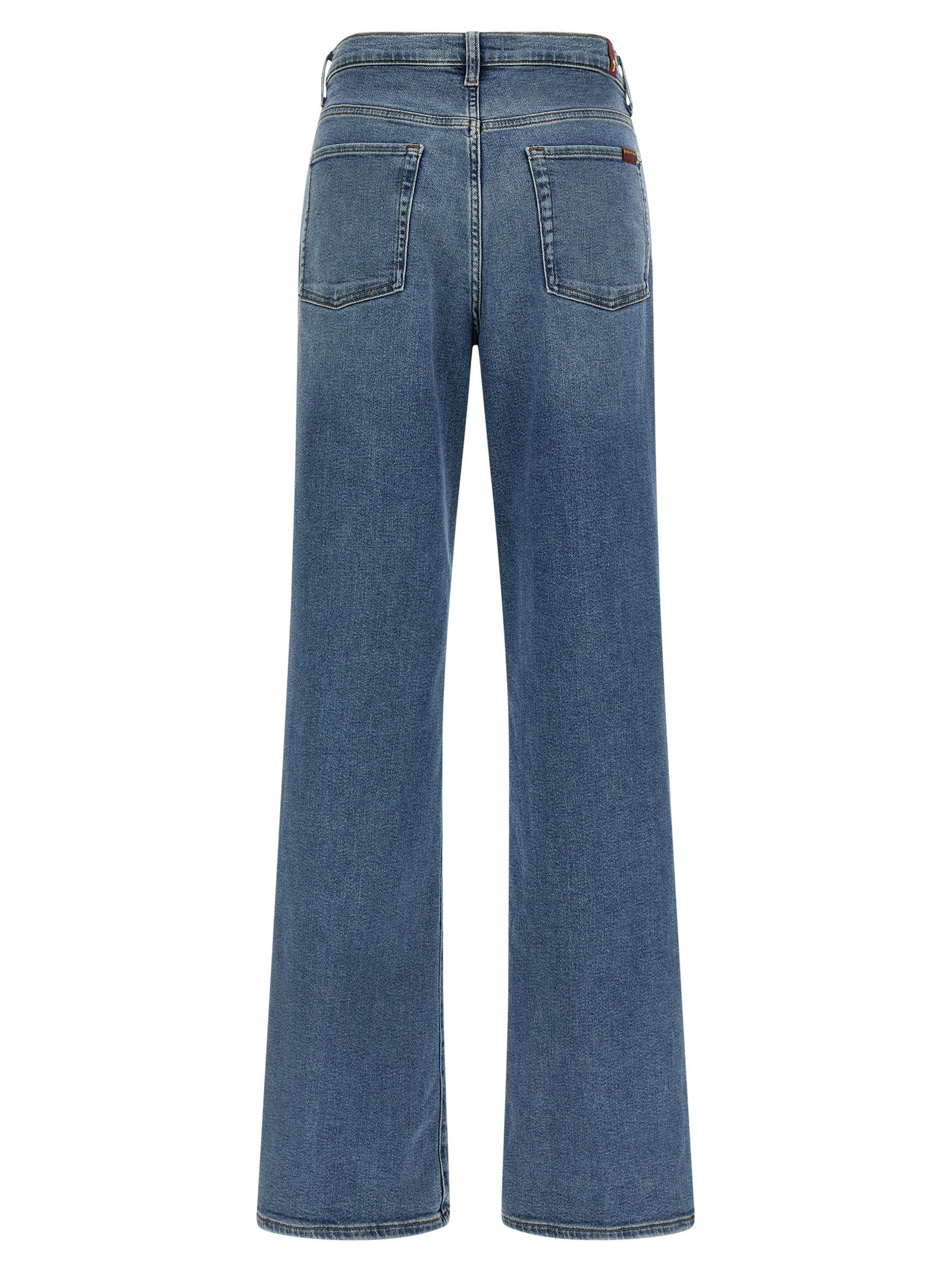7 For All Mankind Blue Cotton Straight-Leg Women's Jeans