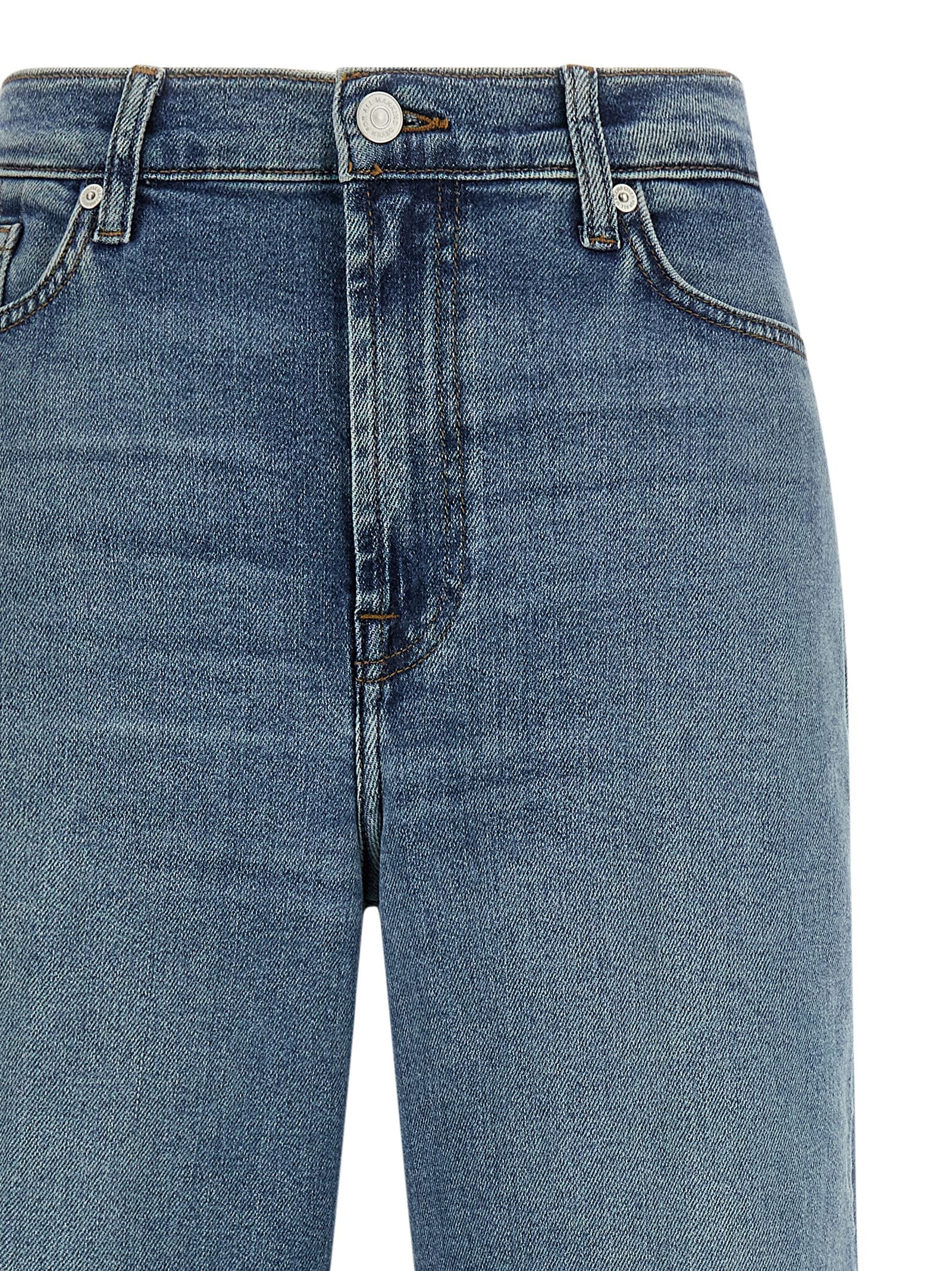 7 For All Mankind Blue Cotton Straight-Leg Women's Jeans