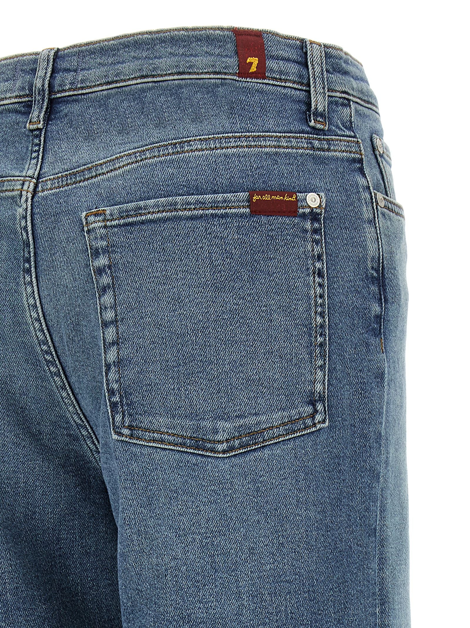7 For All Mankind Blue Cotton Straight-Leg Women's Jeans