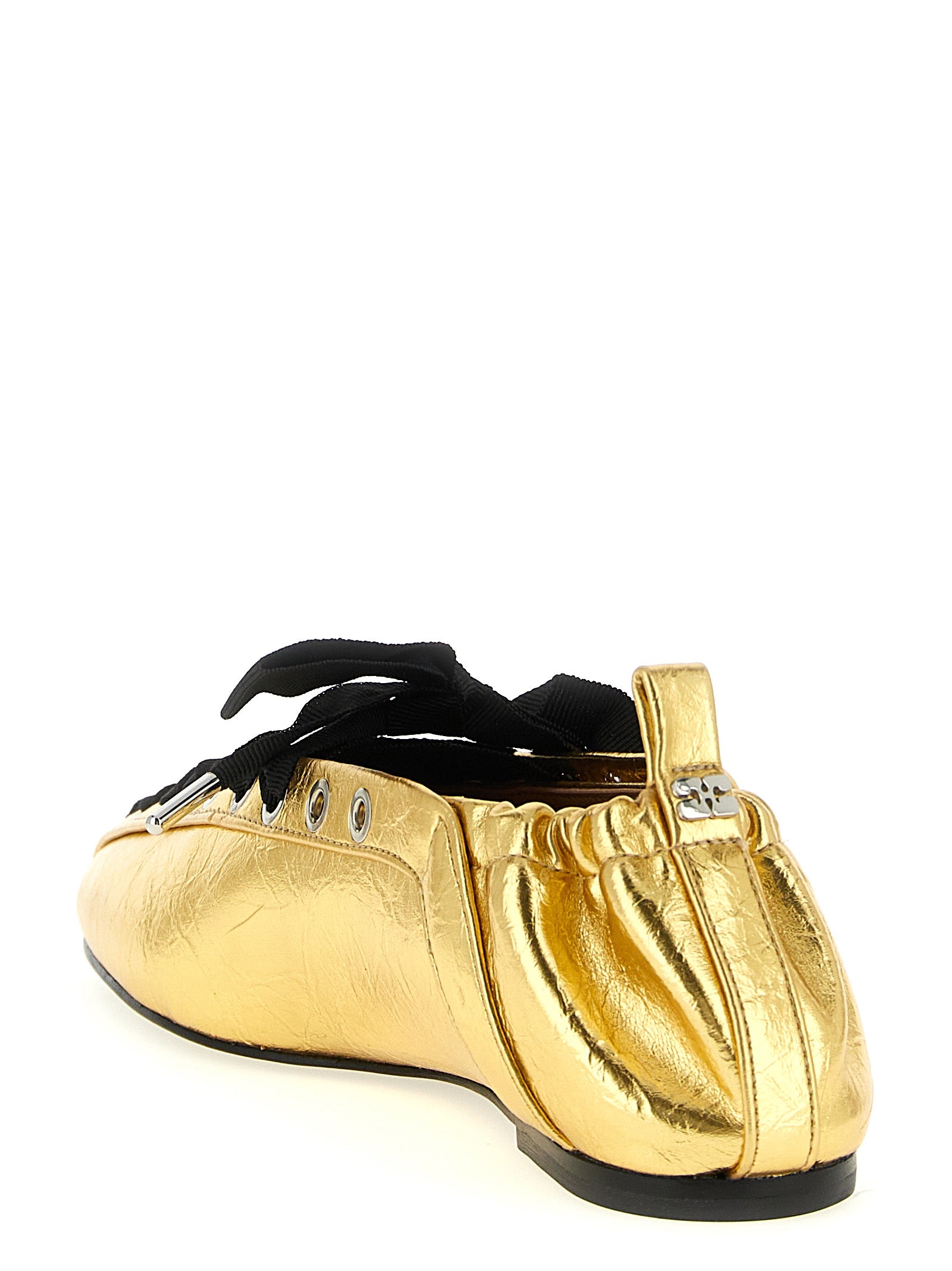 Ganni Gold Polyethylene Ballet Women's Flats