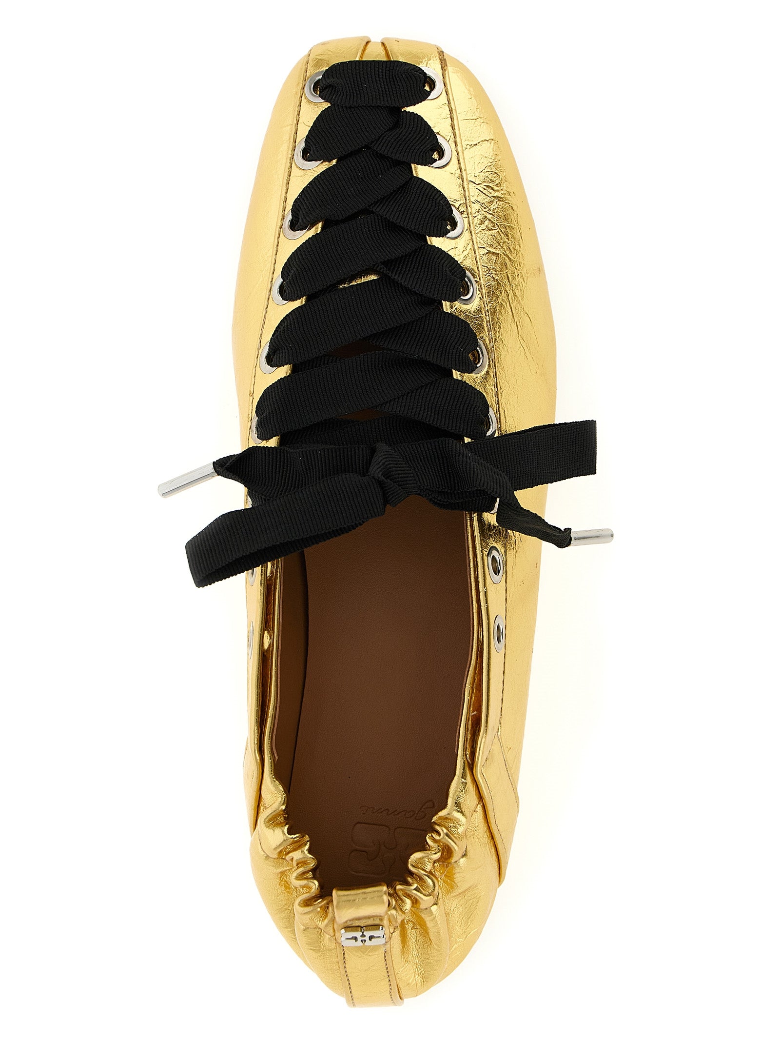 Ganni Gold Polyethylene Ballet Women's Flats