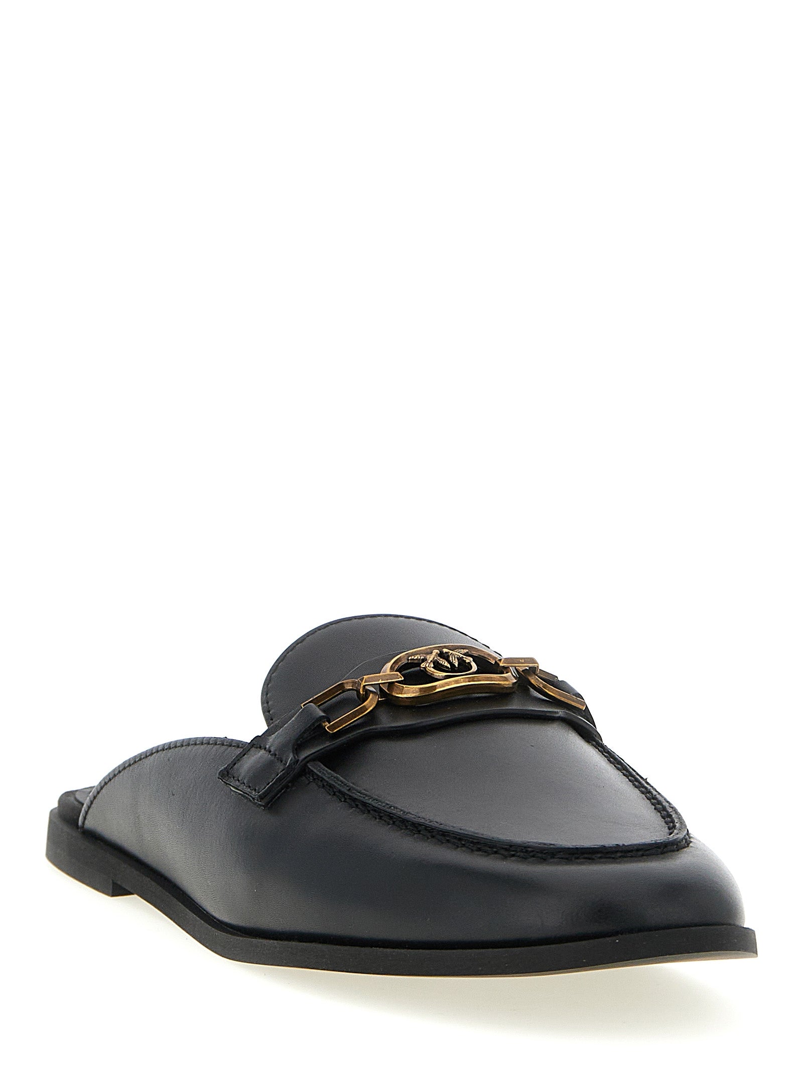 PINKO Black Calfskin Women's Slides