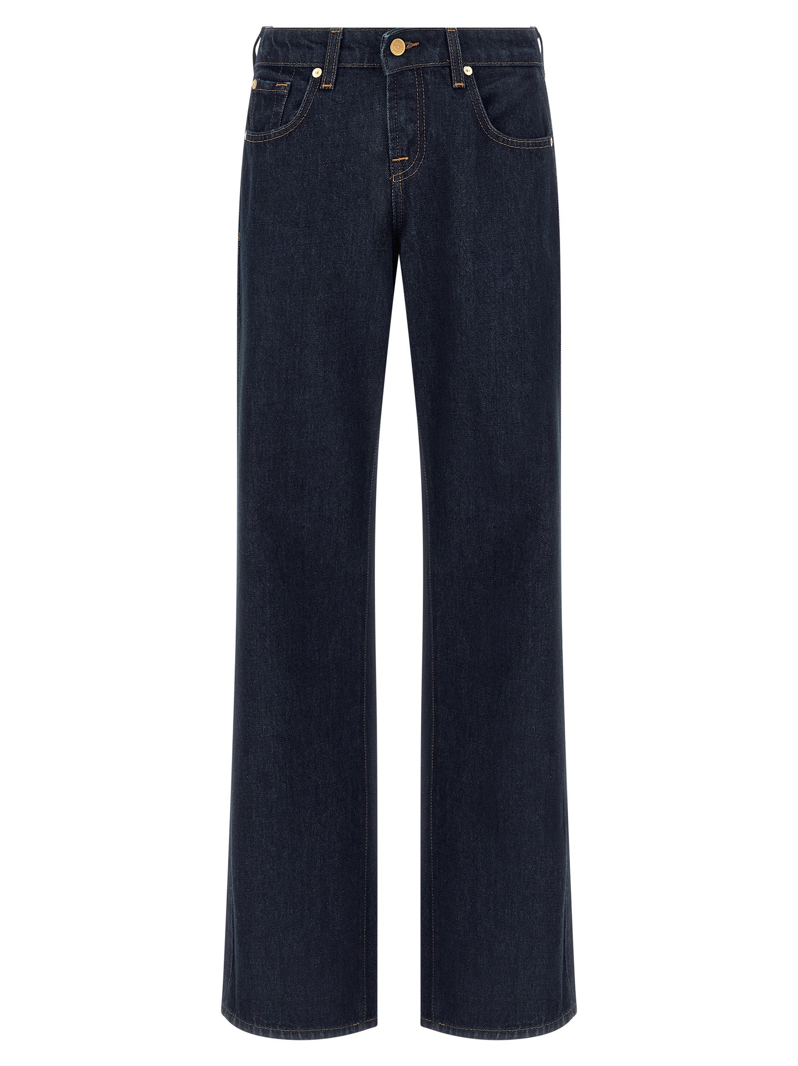 7 For All Mankind Blue Cotton Straight-Leg Women's Jeans