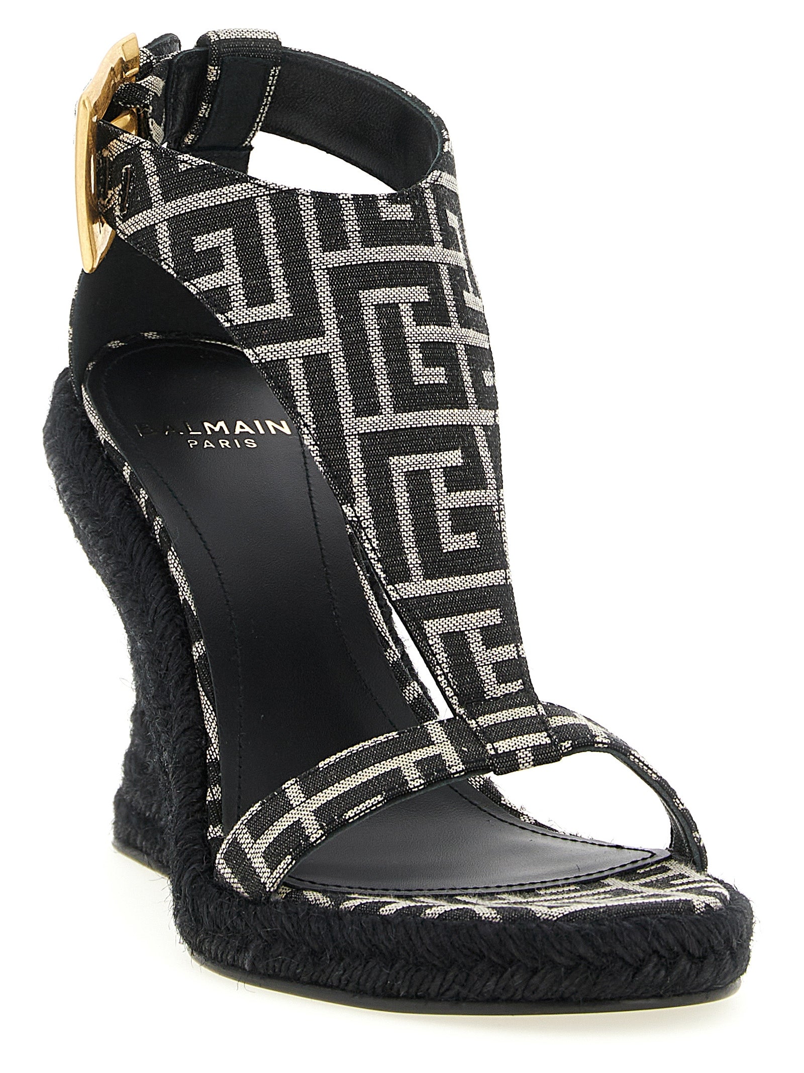 Balmain Black Polyester Wedge Women's Sandals