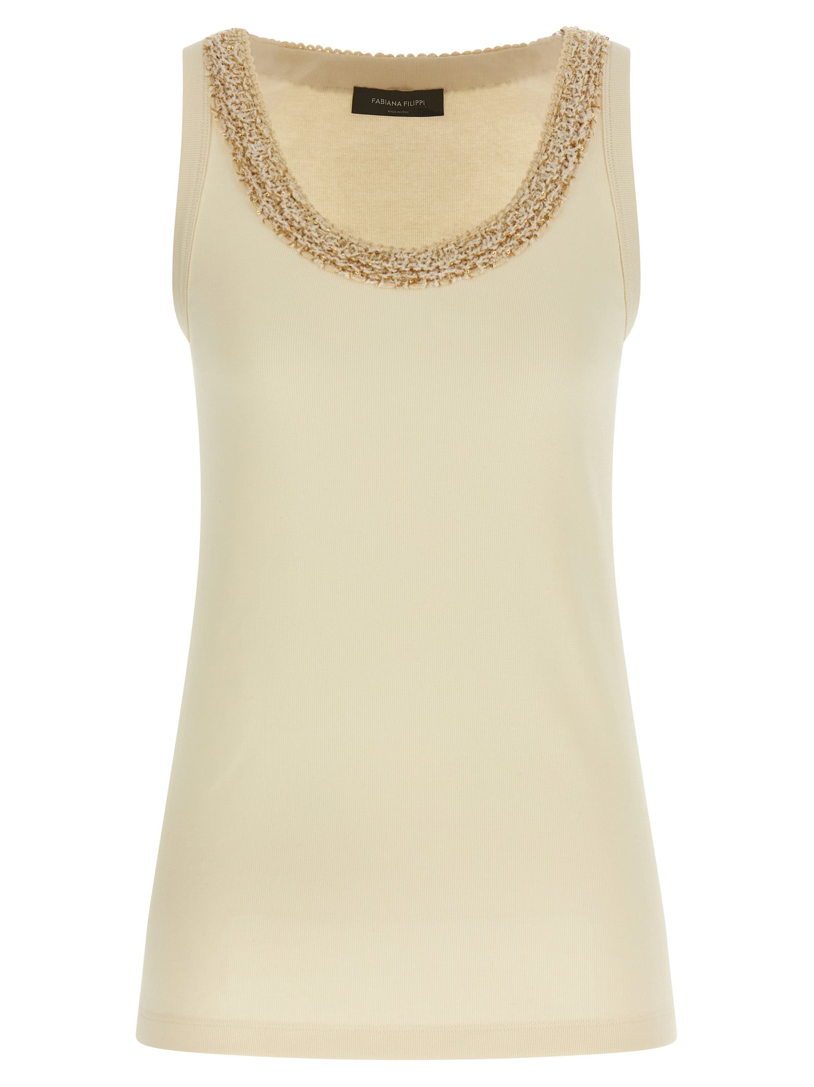 Fabiana Filippi Beige Cotton Sleeveles Women's T-Shirt