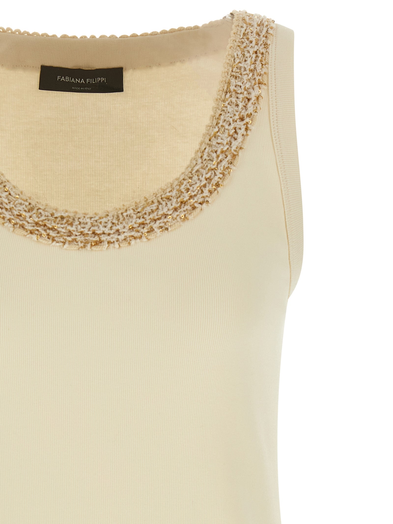 Fabiana Filippi Beige Cotton Sleeveles Women's T-Shirt