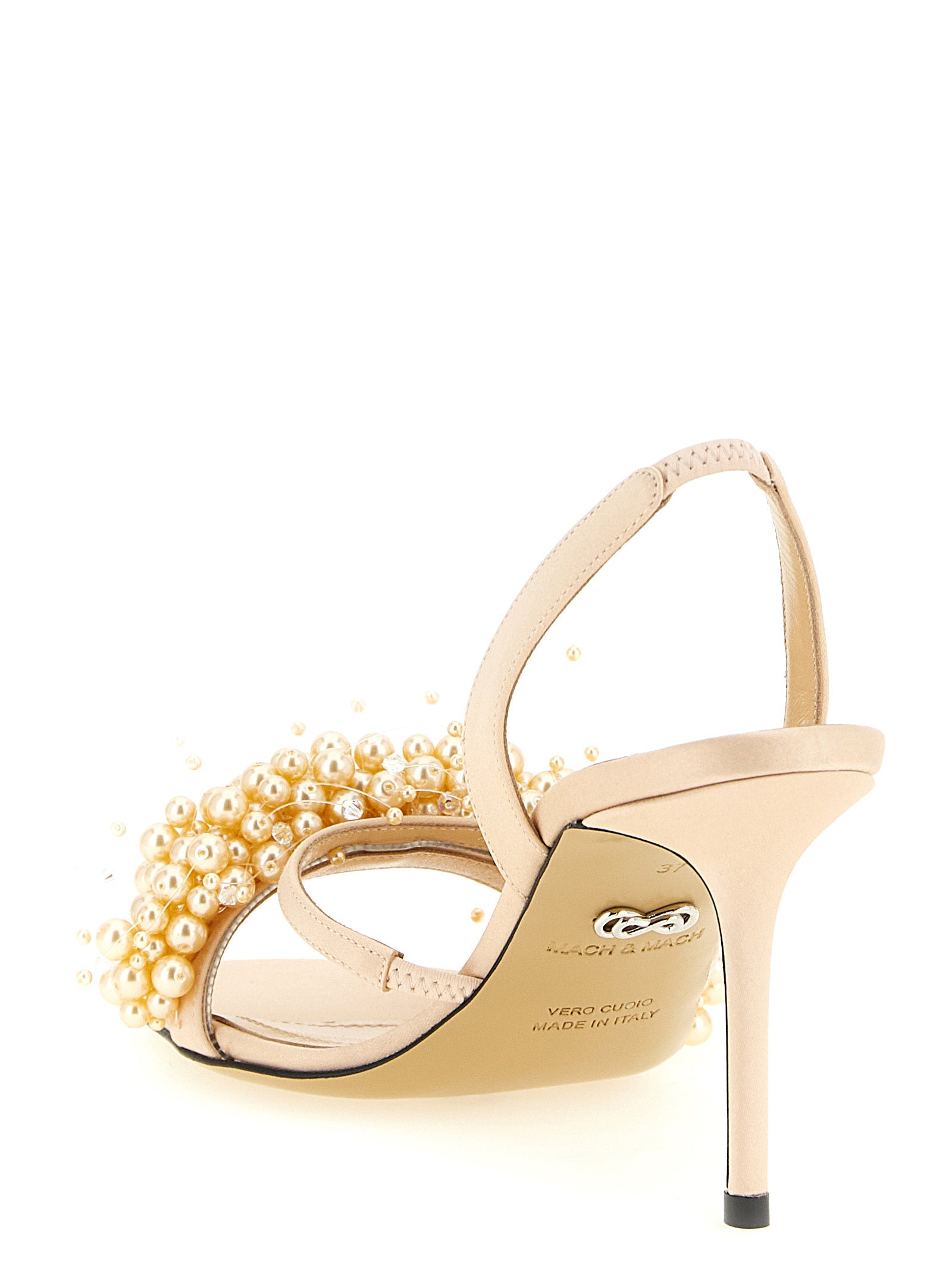MACH & MACH Gold Satin Stiletto Heel Women's Sandals