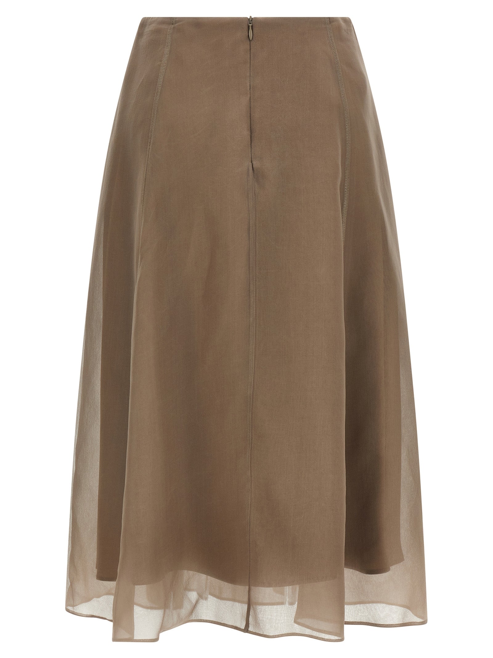 Brunello Cucinelli Beige Silk Midi Women's Skirt