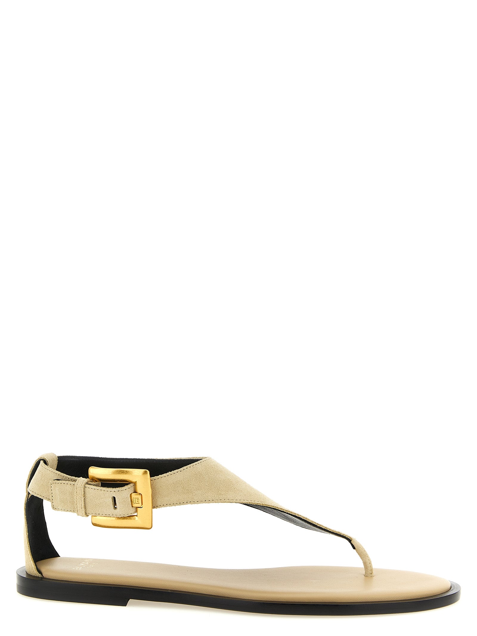 Balmain Beige Calfskin Flat Women's Sandals