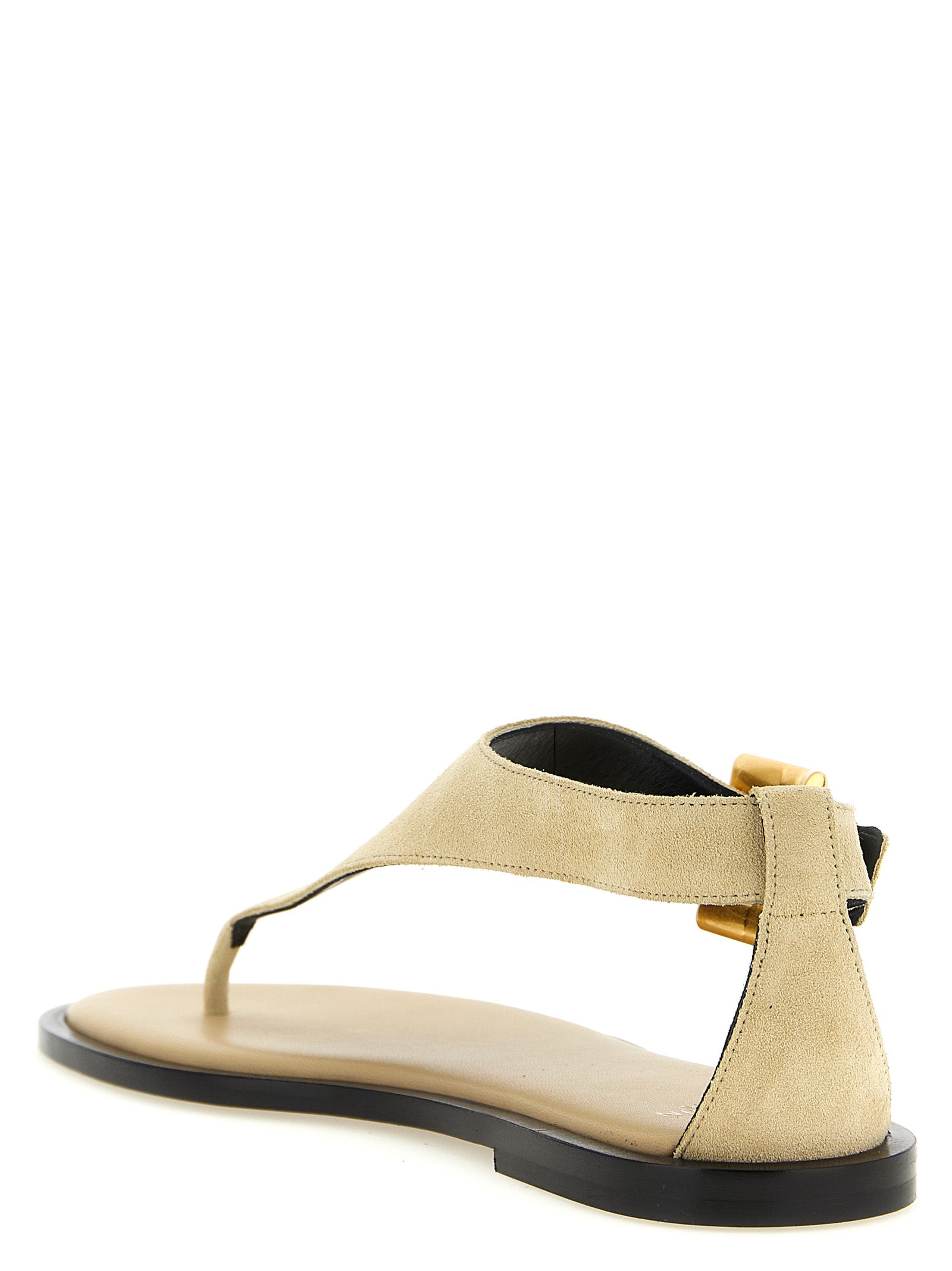 Balmain Beige Calfskin Flat Women's Sandals