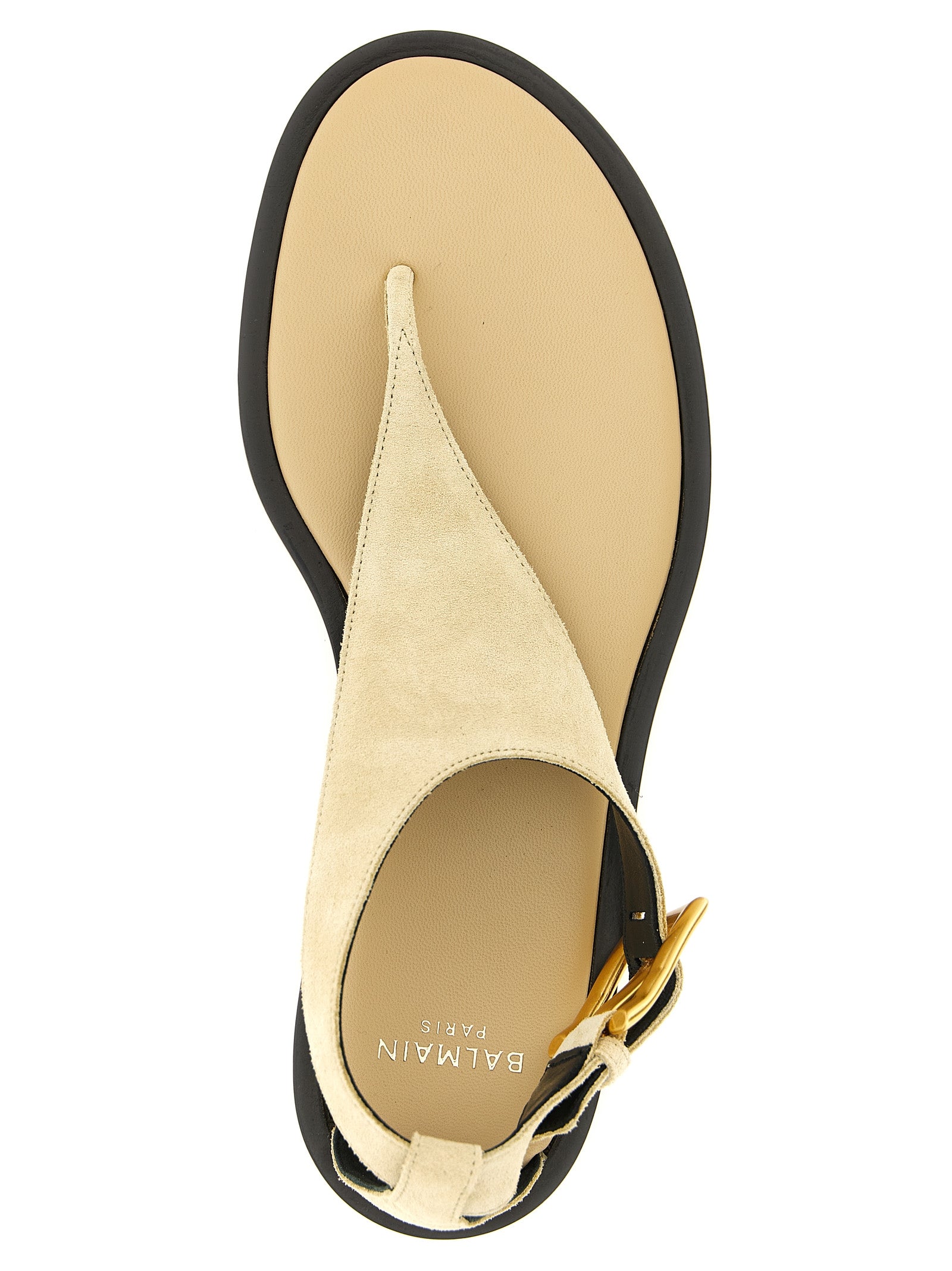 Balmain Beige Calfskin Flat Women's Sandals