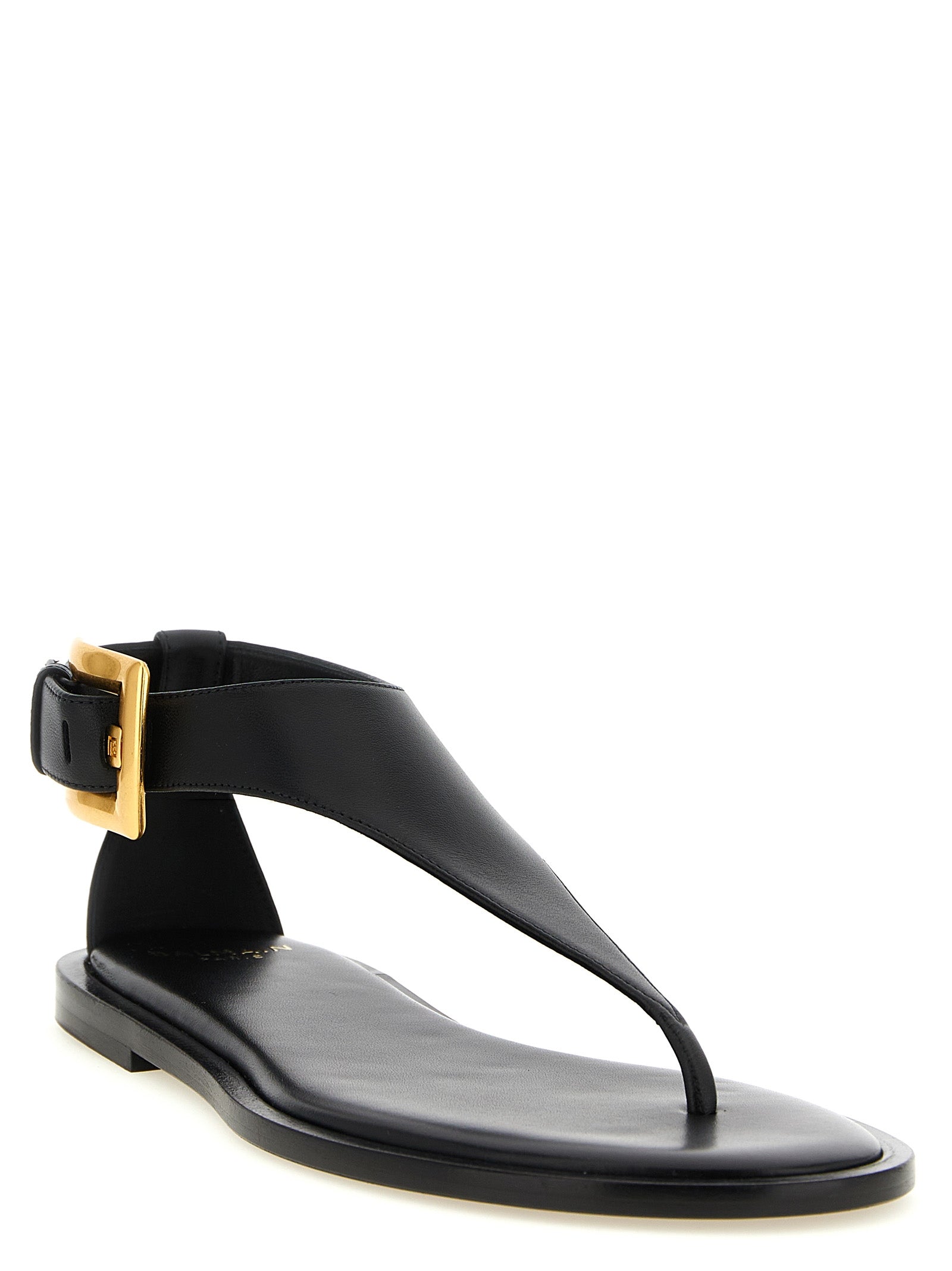 Balmain Black Lamb Leather Flat Women's Sandals
