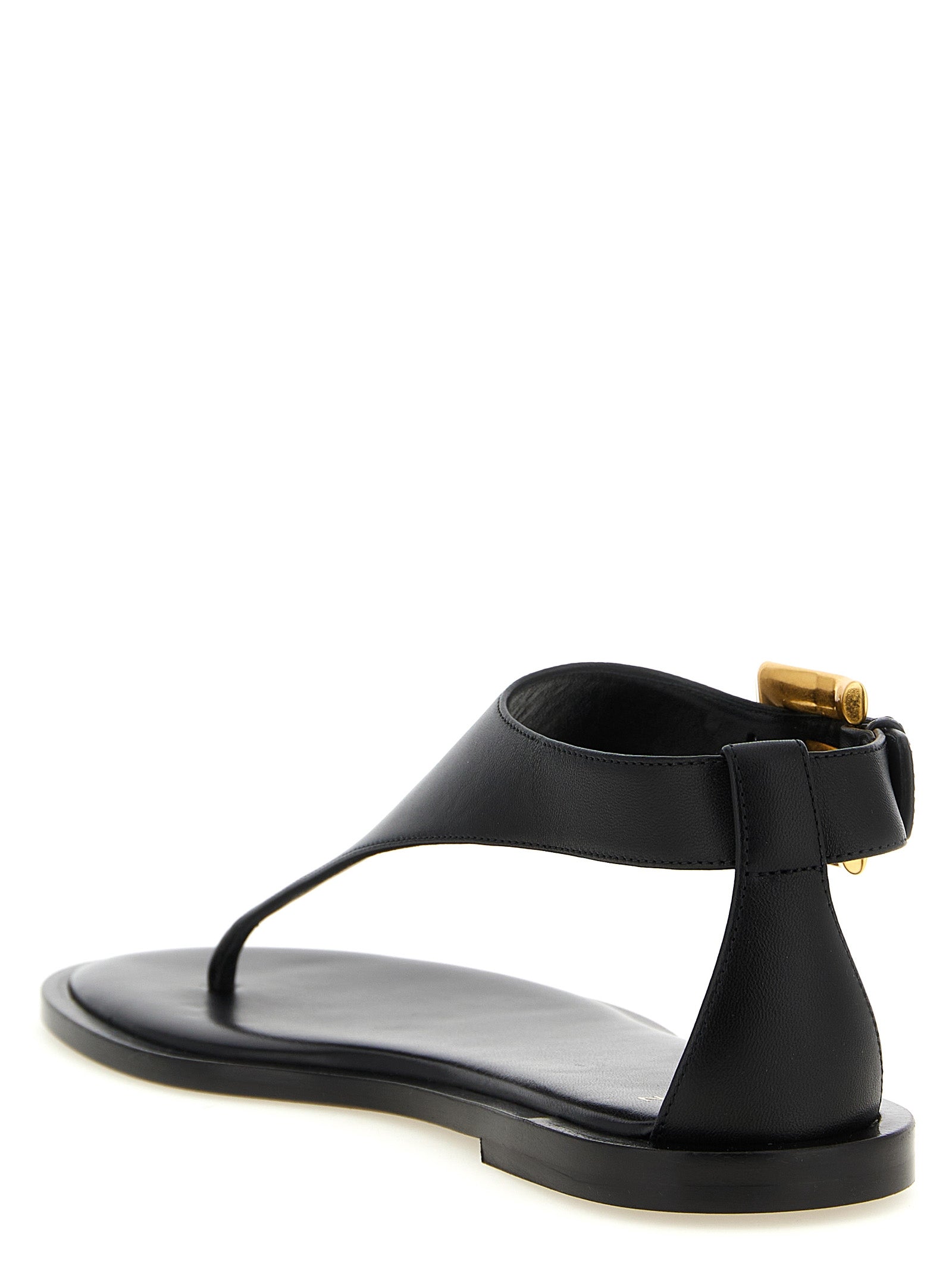 Balmain Black Lamb Leather Flat Women's Sandals