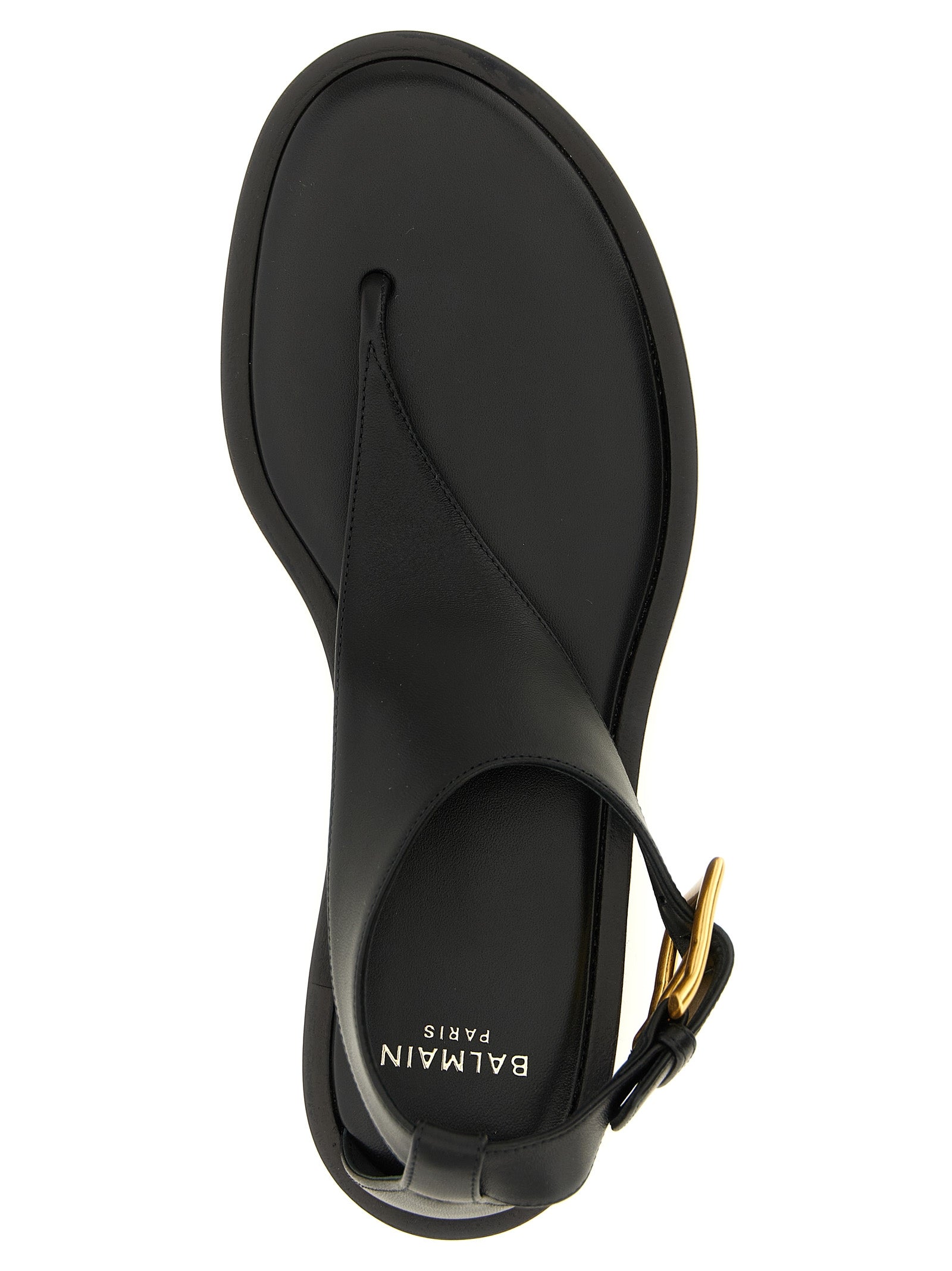 Balmain Black Lamb Leather Flat Women's Sandals