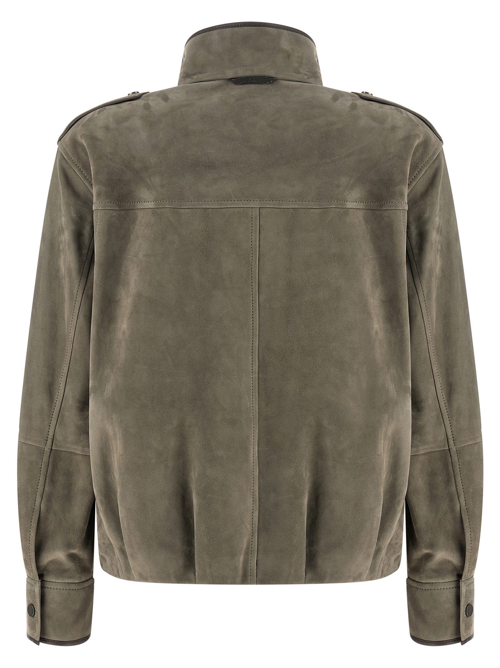 Brunello Cucinelli Gray Calfskin Leather Women's Jacket
