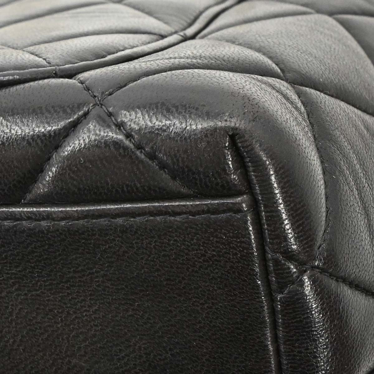 Chanel Vintage Chain Tote Quilted Lambskin Black Leather Tote Bag Bag (Pre-Owned)