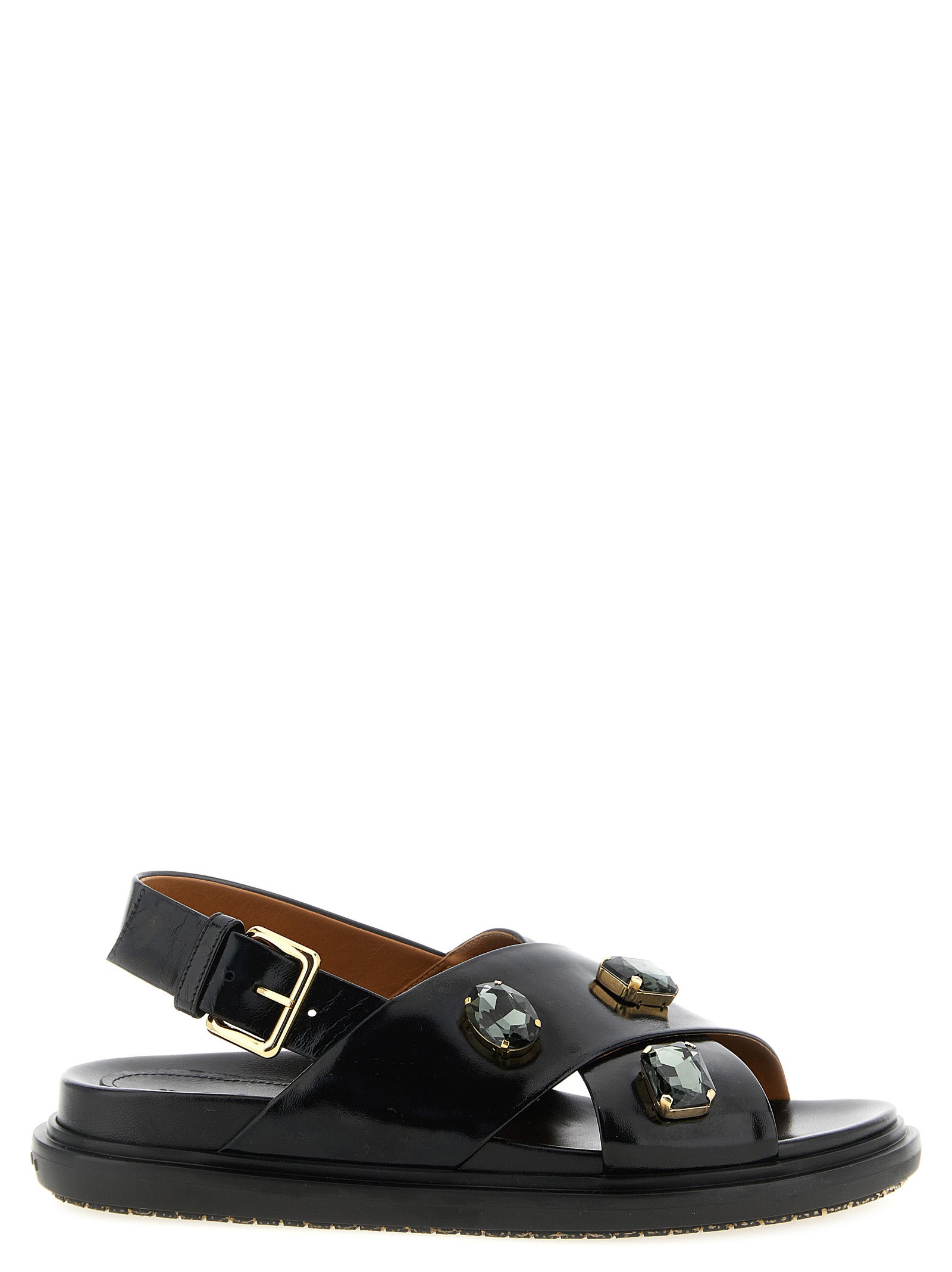 Marni Black Lamb Leather Flat Women's Sandals