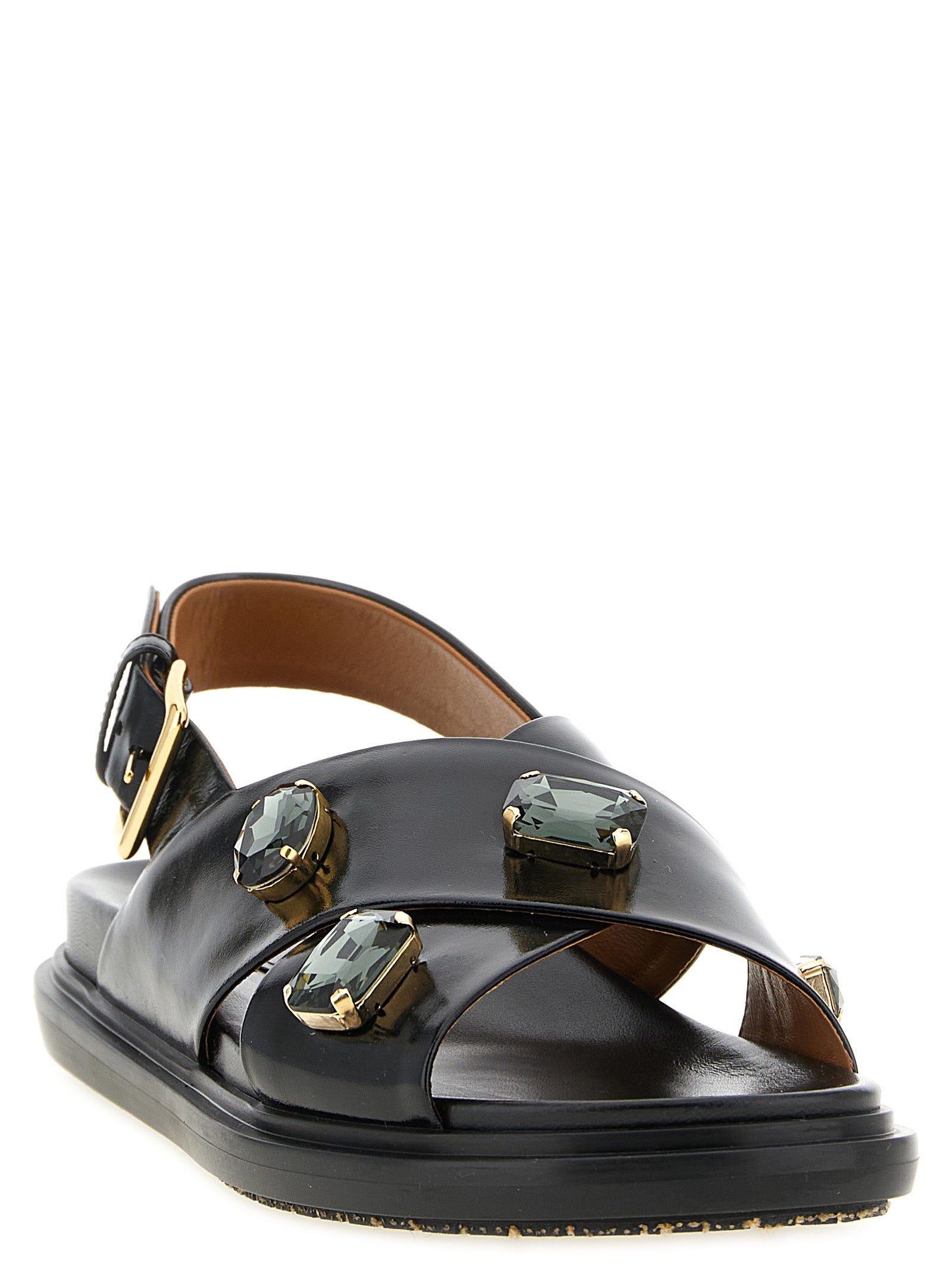 Marni Black Lamb Leather Flat Women's Sandals